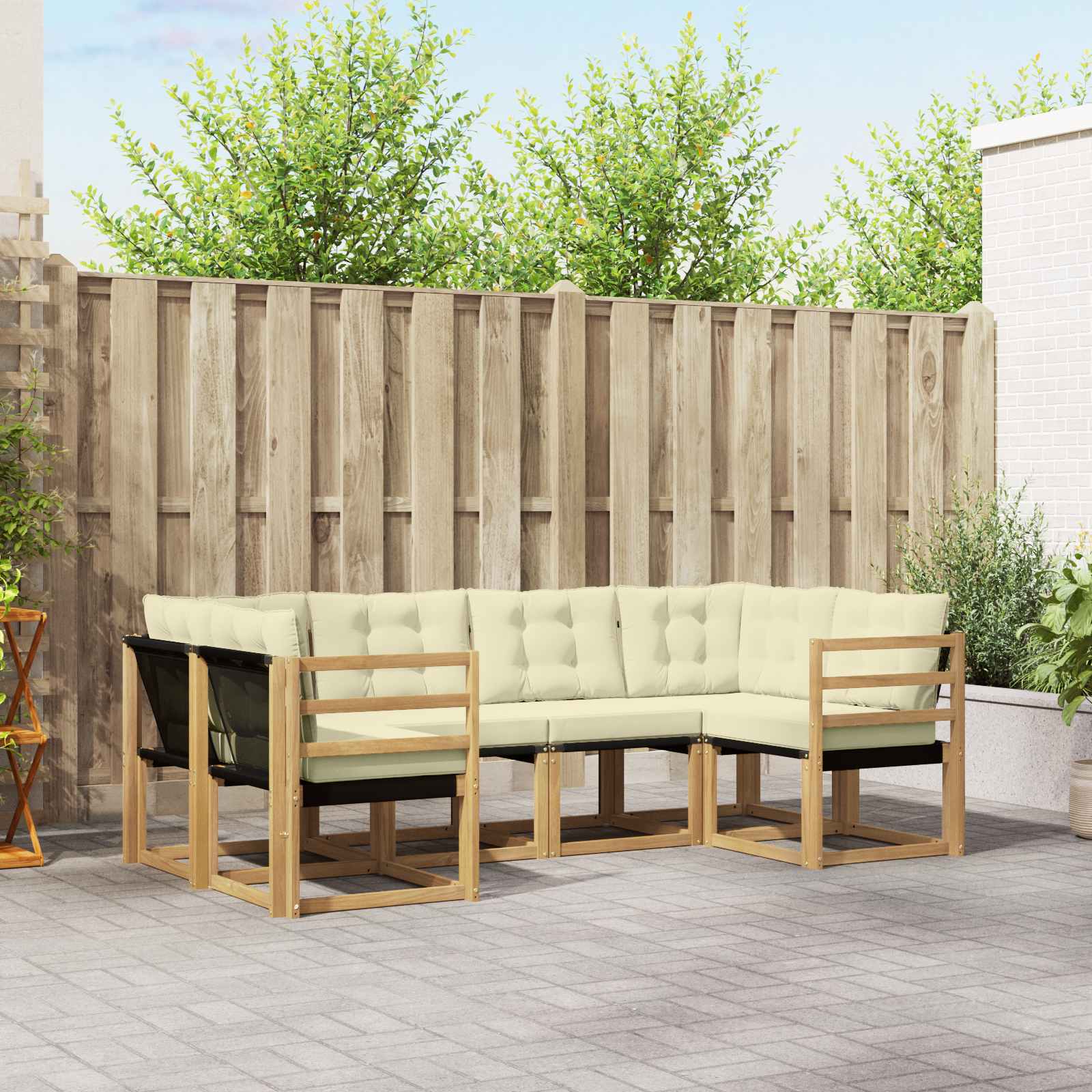 Buiten bankenset met kussen 6 pcs Wit en crèmekleurig – afbeelding 1