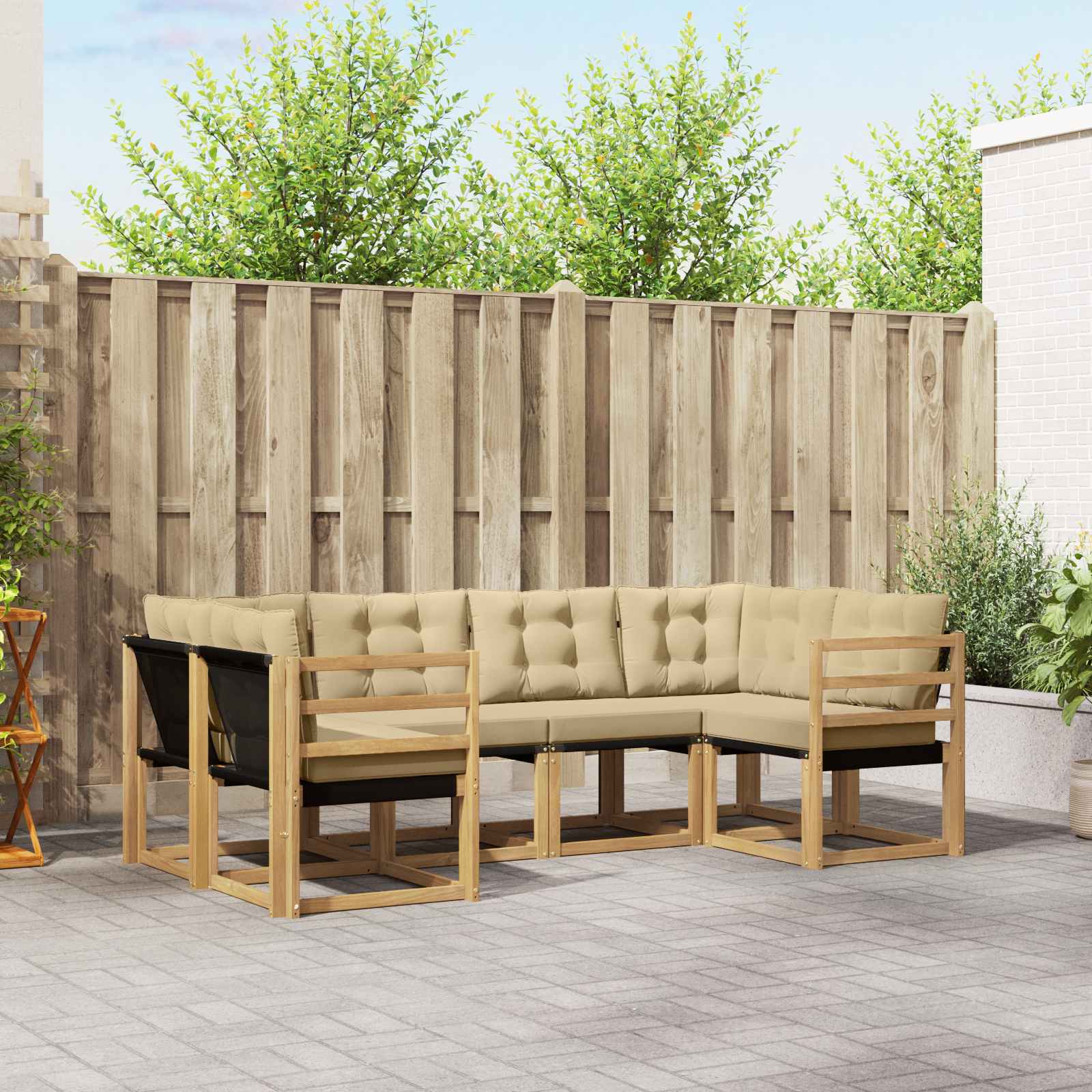 Buiten bankenset met kussen 6 pcs Wit en Beige – afbeelding 1