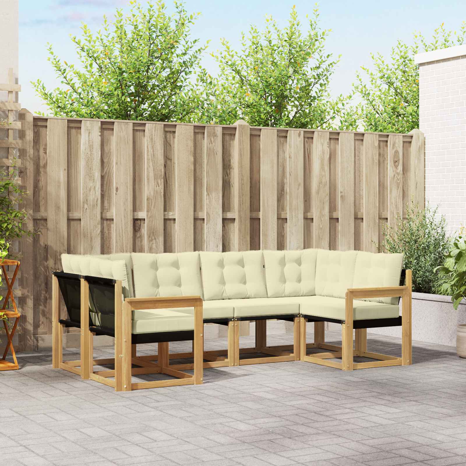 Buiten bankenset met kussen 6 pcs Wit en crèmekleurig