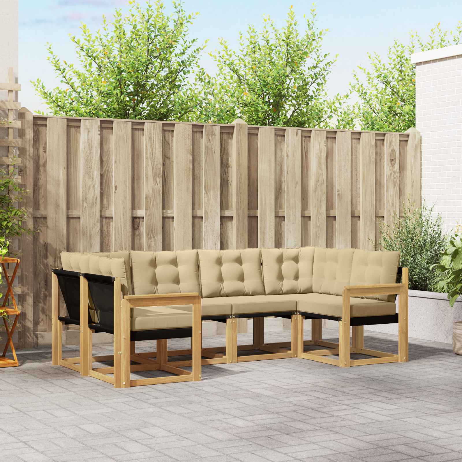 Buiten bankenset met kussen 6 pcs Wit en Beige – afbeelding 1