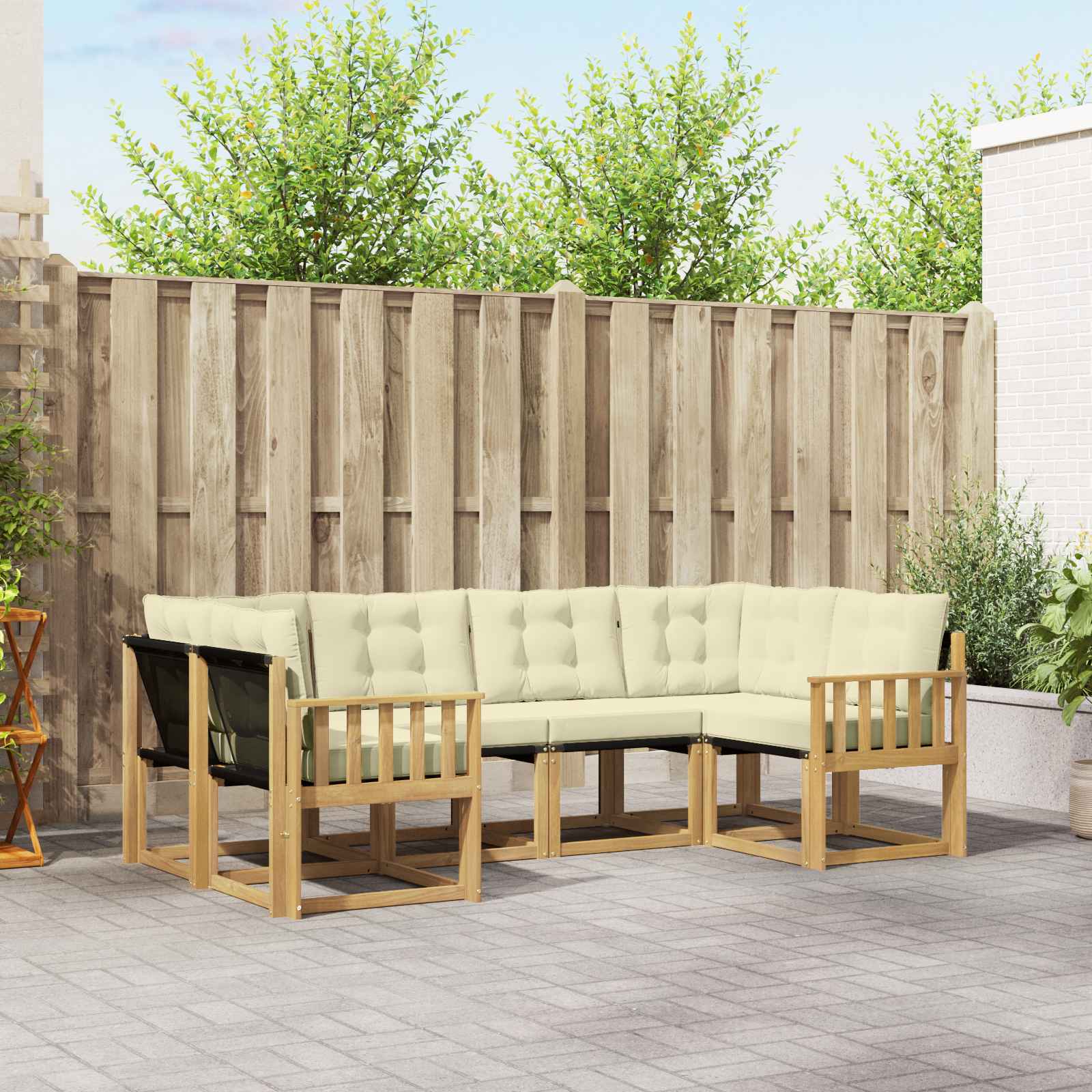 Buiten bankenset met kussen 6 pcs Wit en crèmekleurig