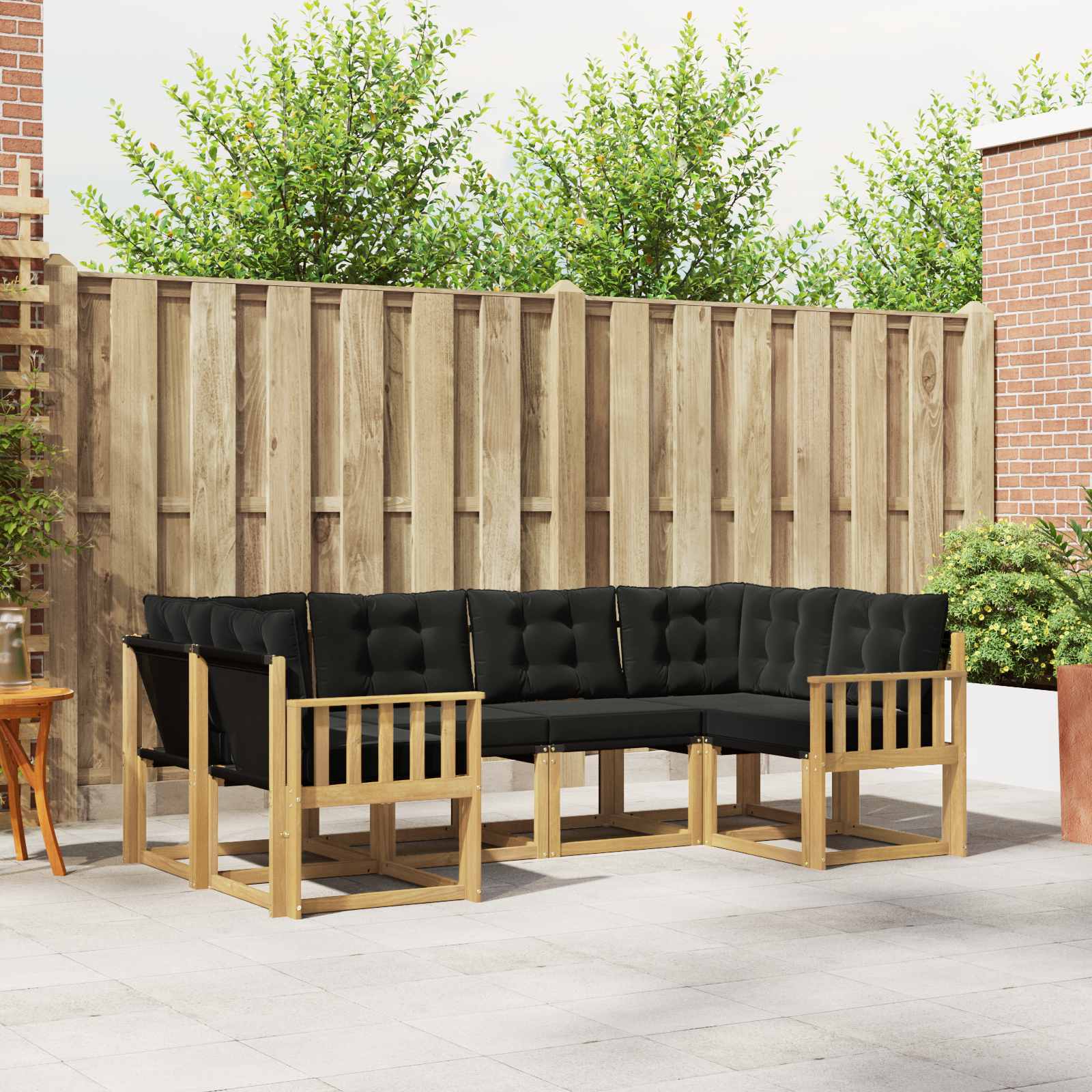 Buiten bankenset met kussen 6 pcs Wit en zwart