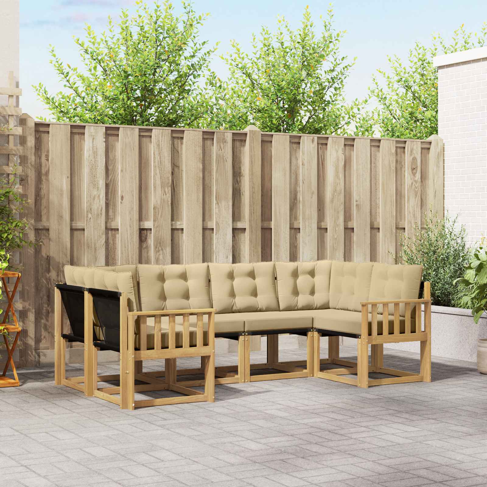 Buiten bankenset met kussen 6 pcs Wit en Beige – afbeelding 1
