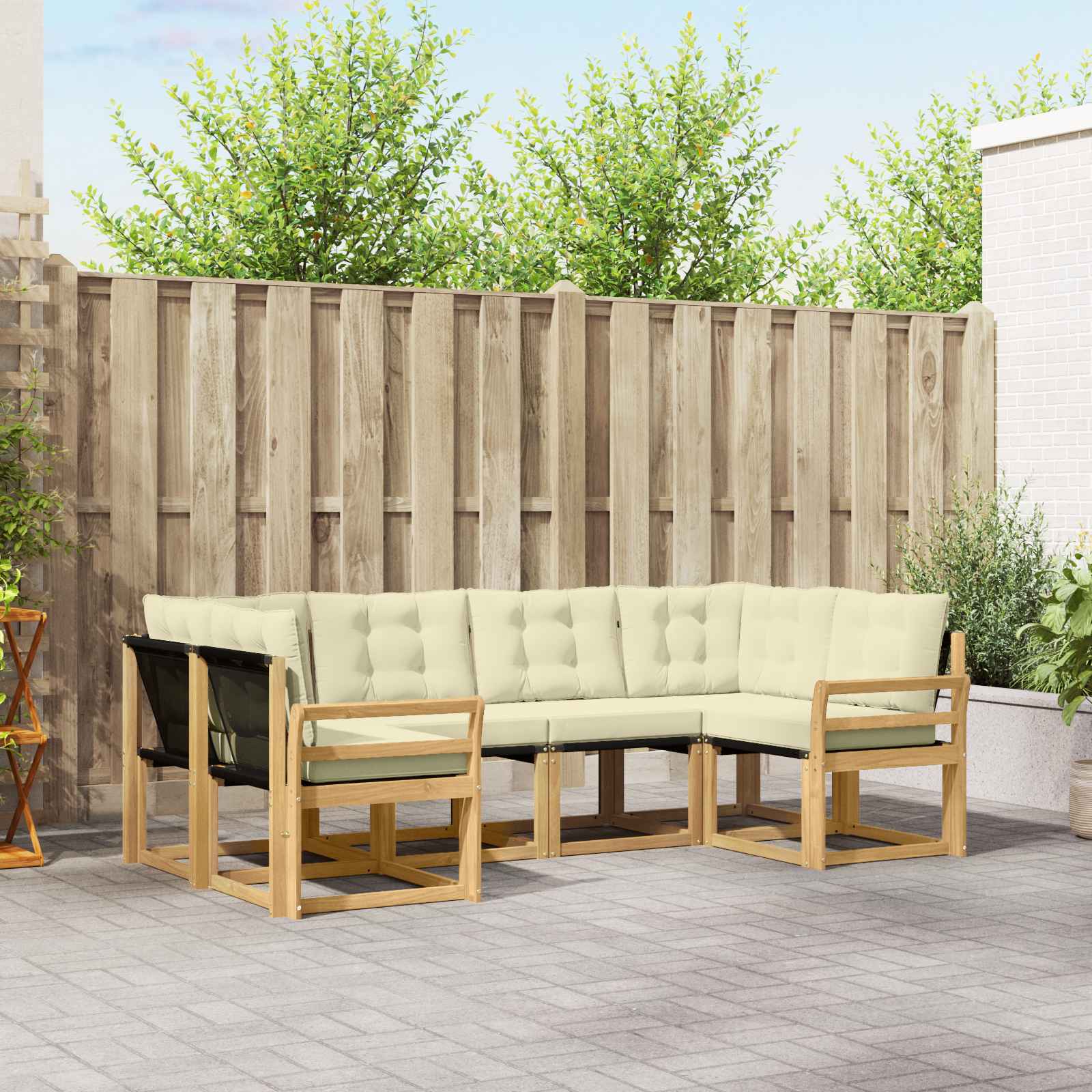 Buiten bankenset met kussen 6 pcs Wit en crèmekleurig