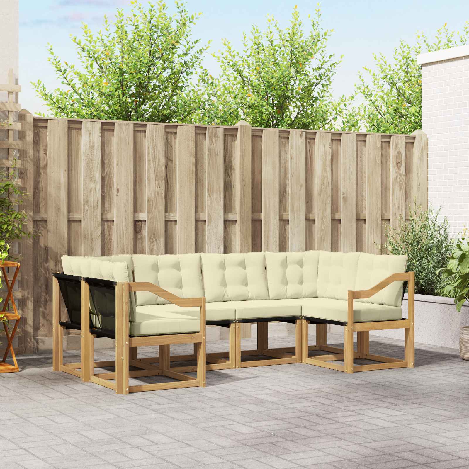 Buiten bankenset met kussen 6 pcs Wit en crèmekleurig