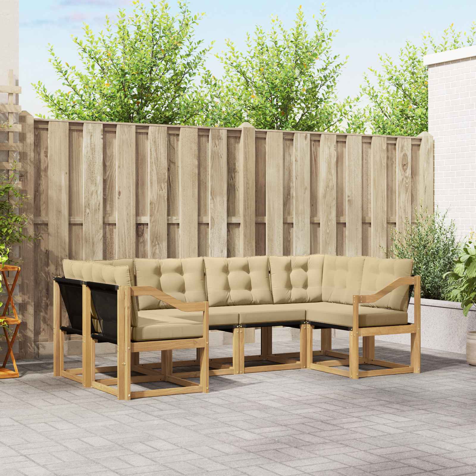 Buiten bankenset met kussen 6 pcs Wit en Beige – afbeelding 1