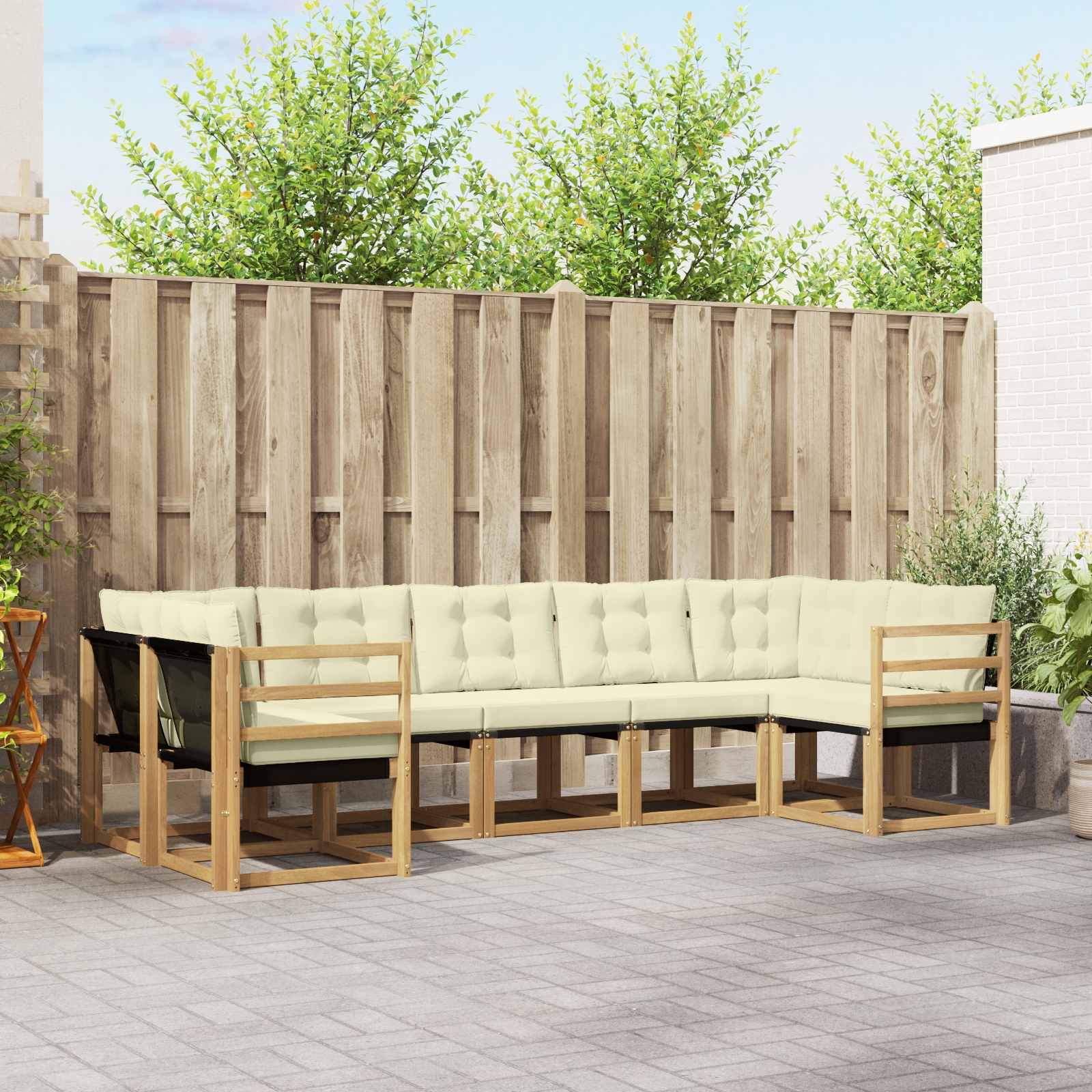 Buiten bankenset met kussen 7 pcs Wit en crèmekleurig