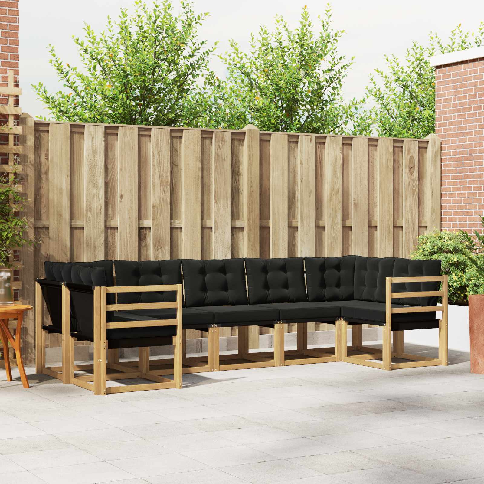 Buiten bankenset met kussen 7 pcs Wit en zwart