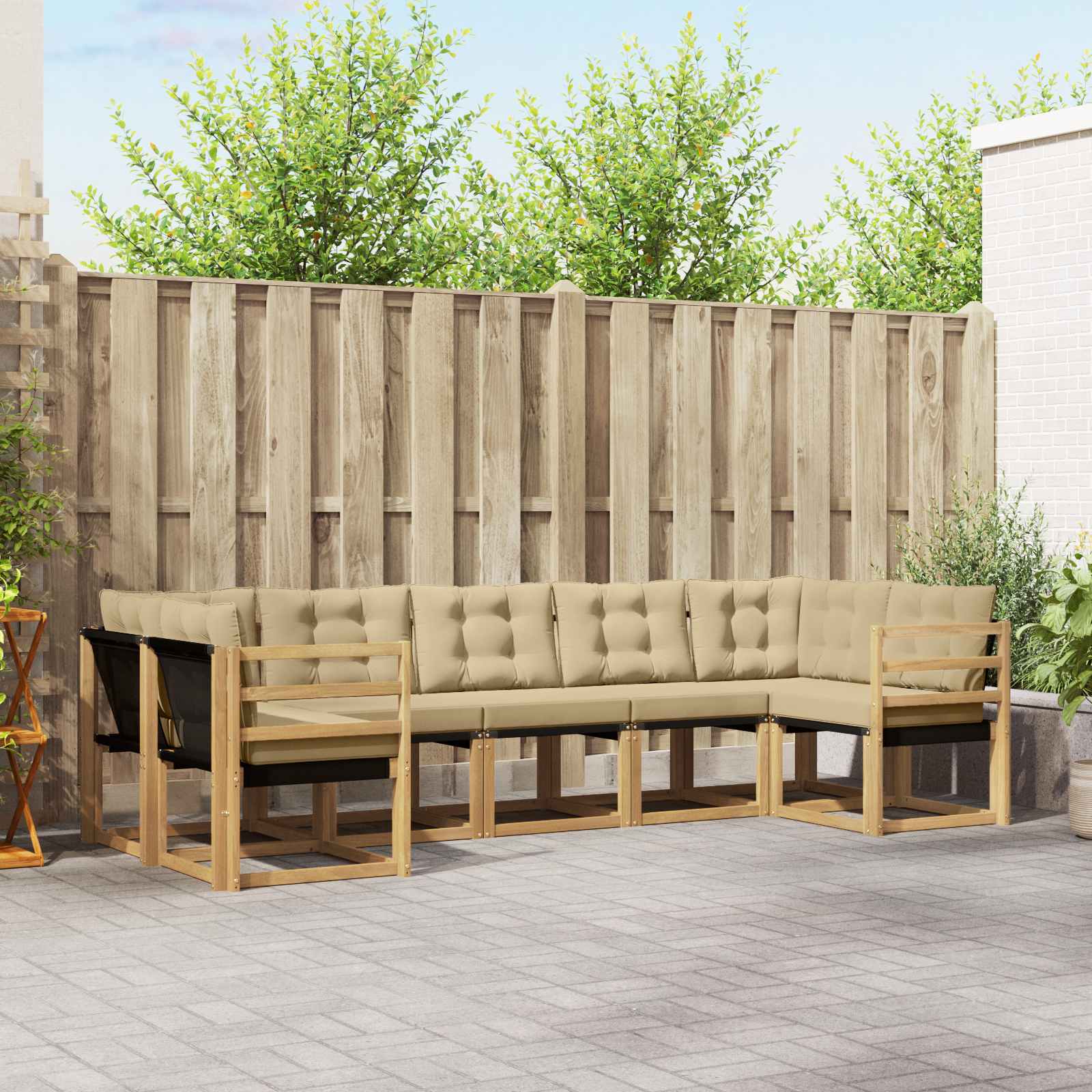 Buiten bankenset met kussen 7 pcs Wit en Beige