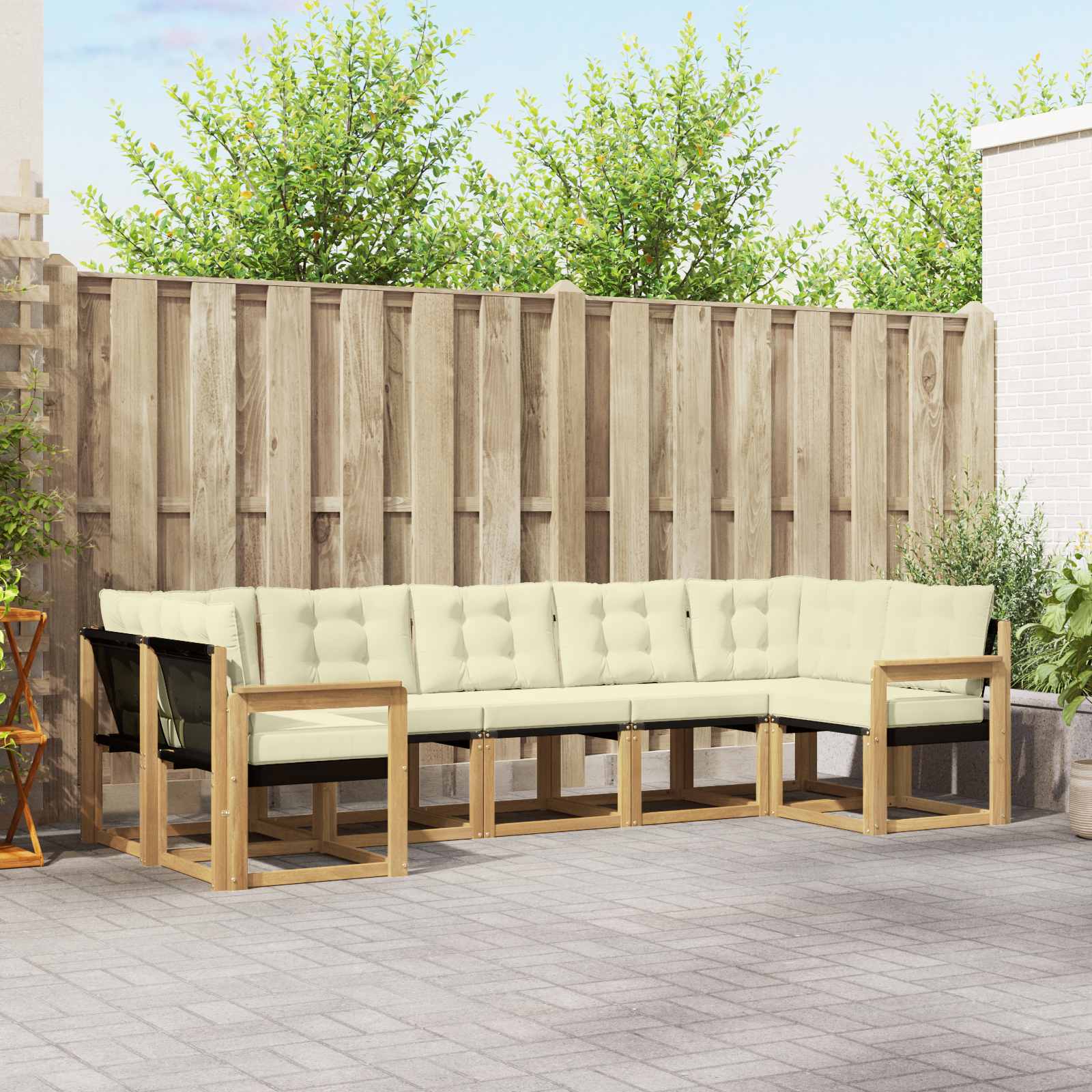 Buiten bankenset met kussen 7 pcs Wit en crèmekleurig – afbeelding 1
