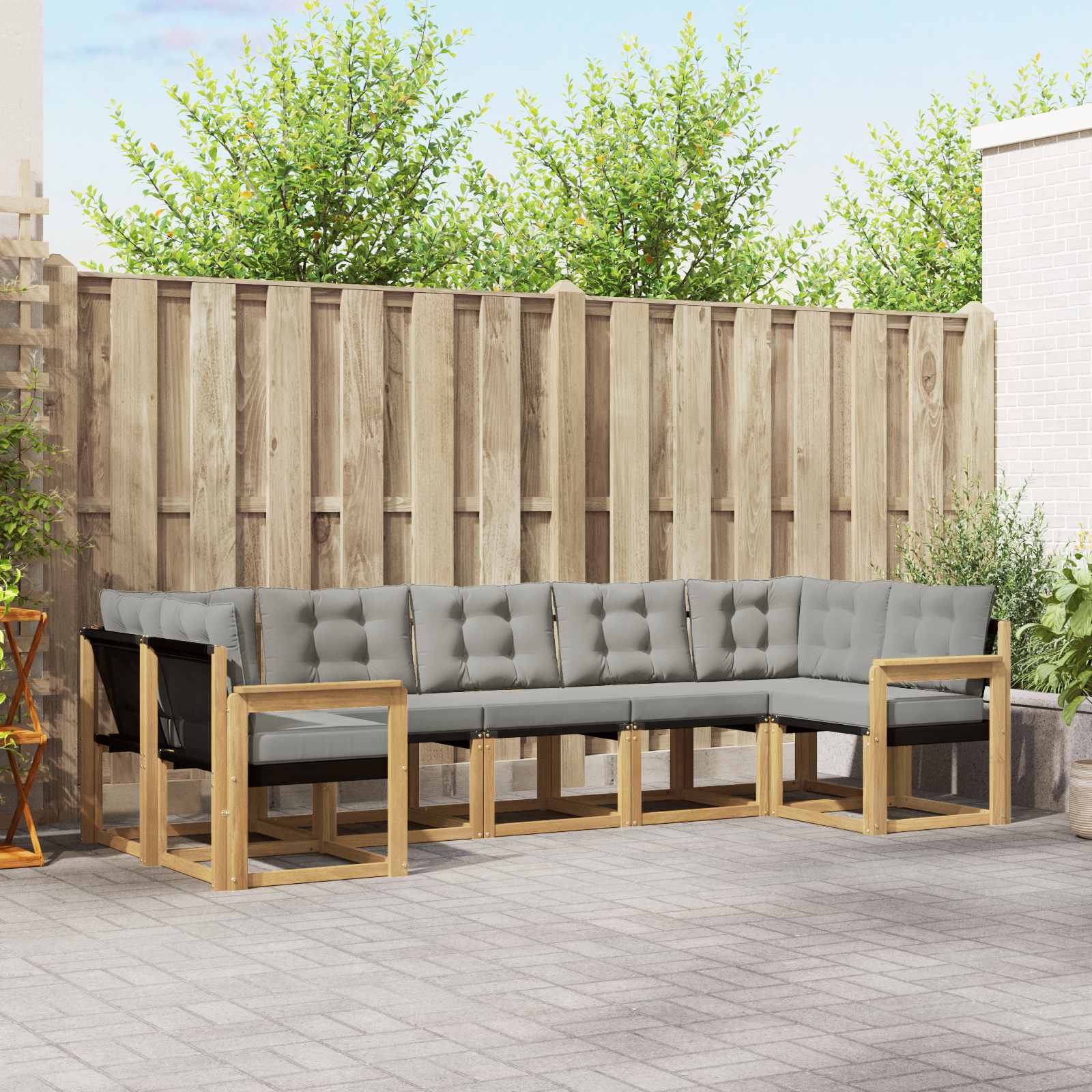 Buiten bankenset met kussen 7 pcs Wit en Lichtgrijs – afbeelding 1