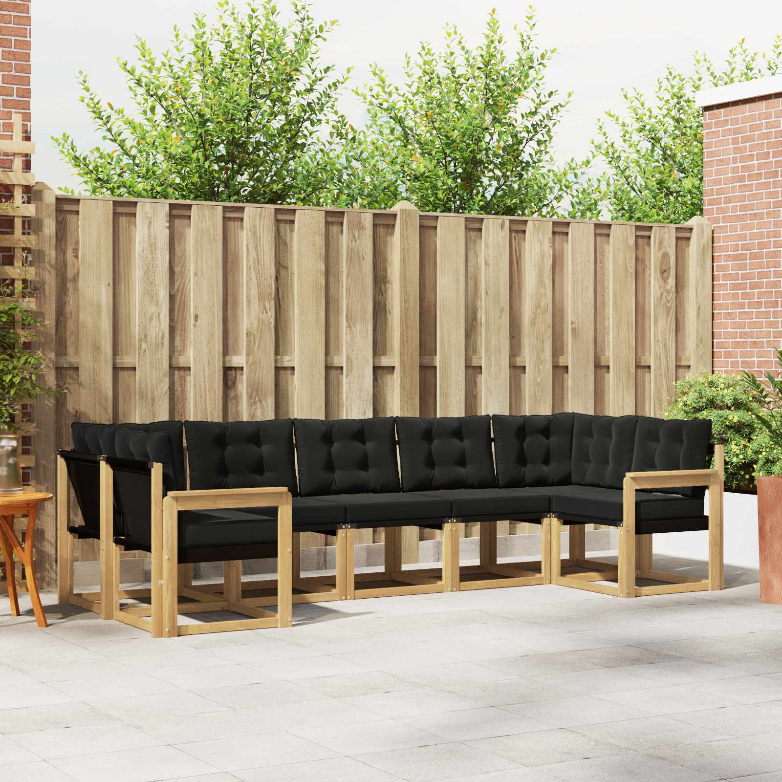 Buiten bankenset met kussen 7 pcs Wit en zwart – afbeelding 1