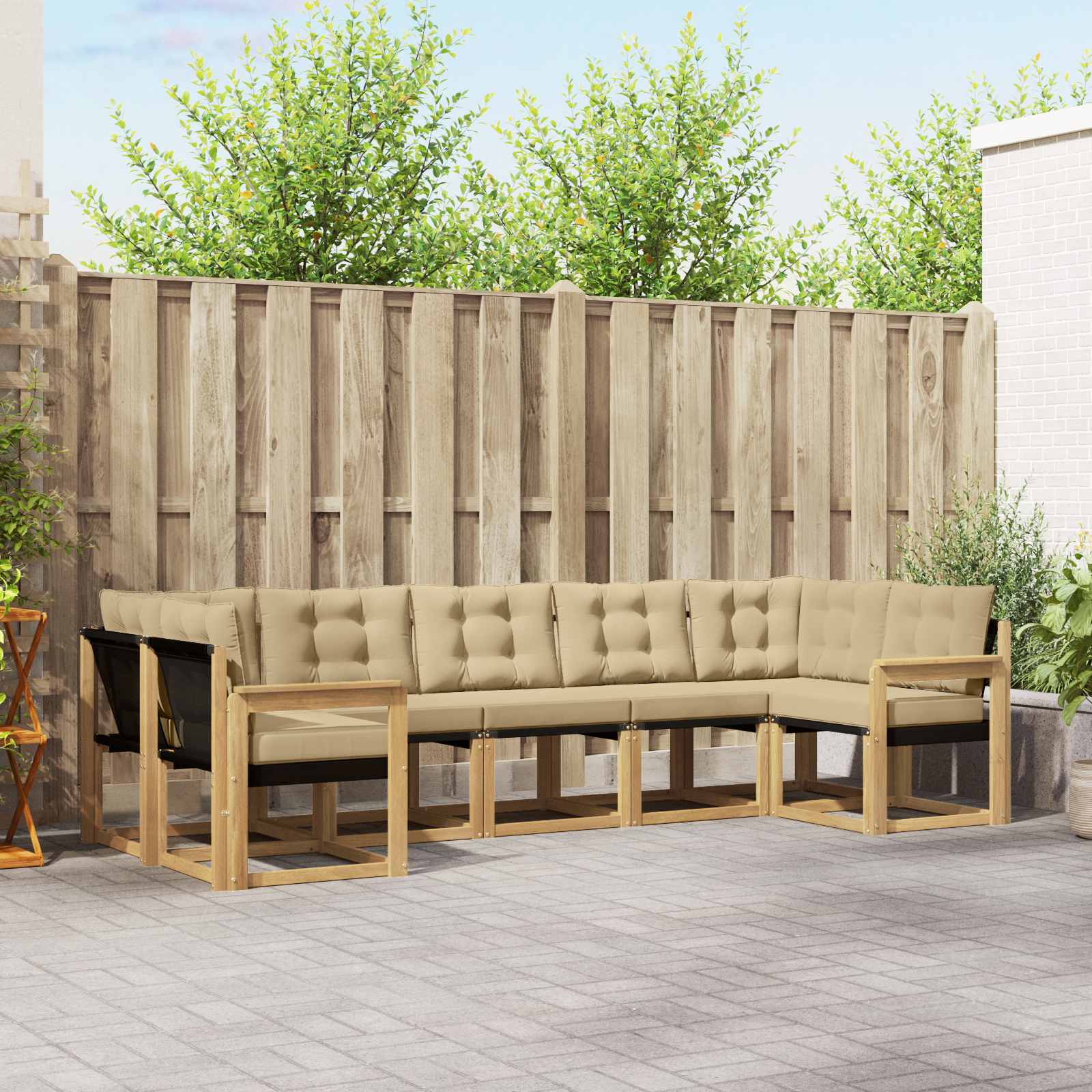 Buiten bankenset met kussen 7 pcs Wit en Beige