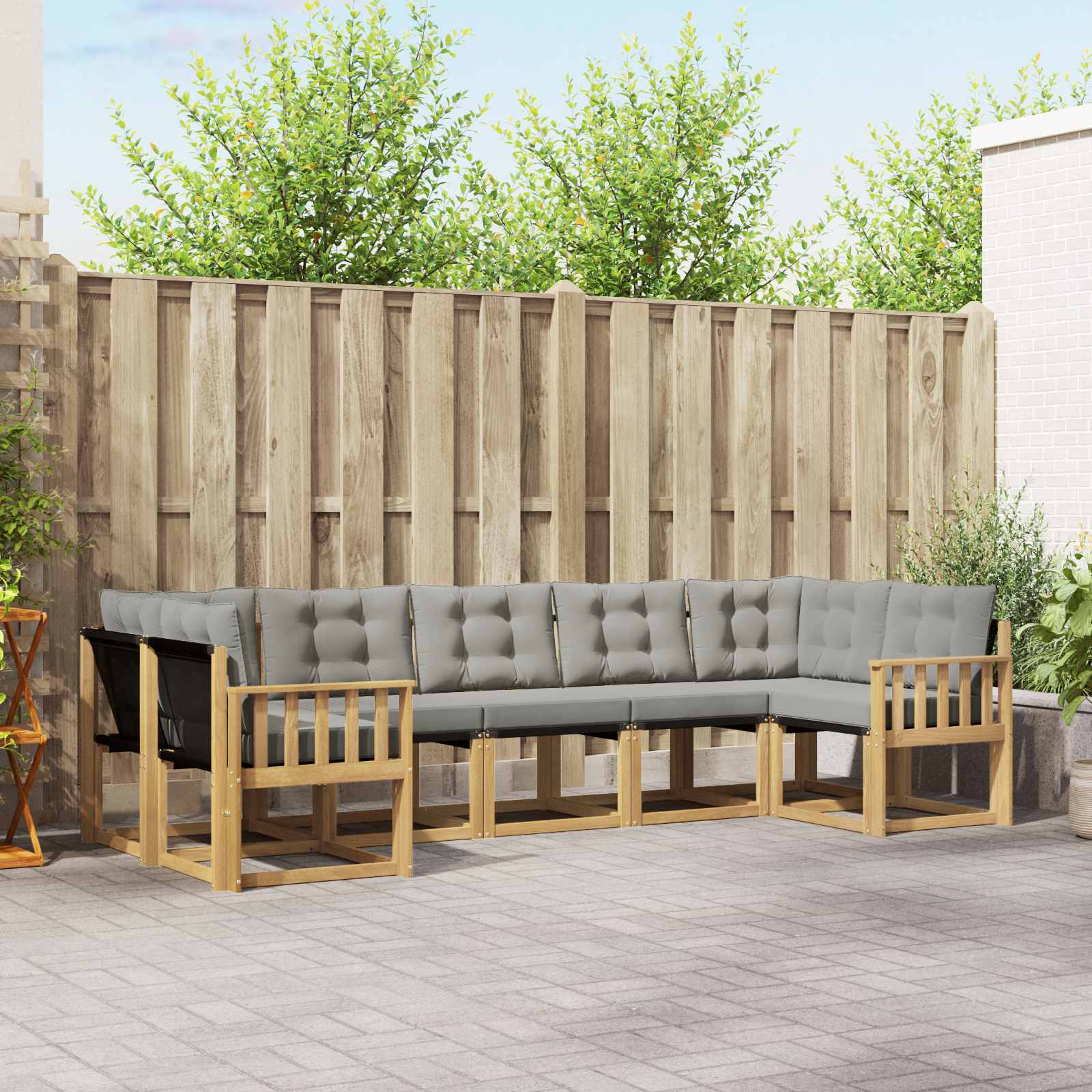 Buiten bankenset met kussen 7 pcs Wit en Lichtgrijs – afbeelding 1