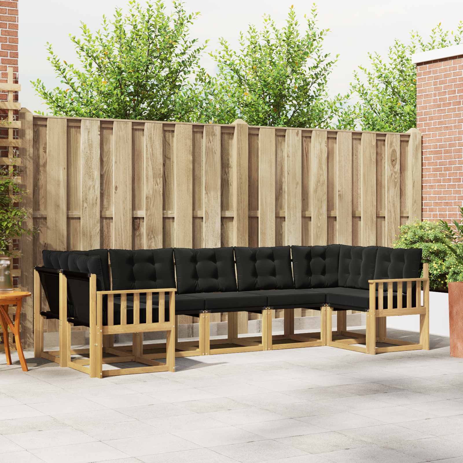 Buiten bankenset met kussen 7 pcs Wit en zwart – afbeelding 1