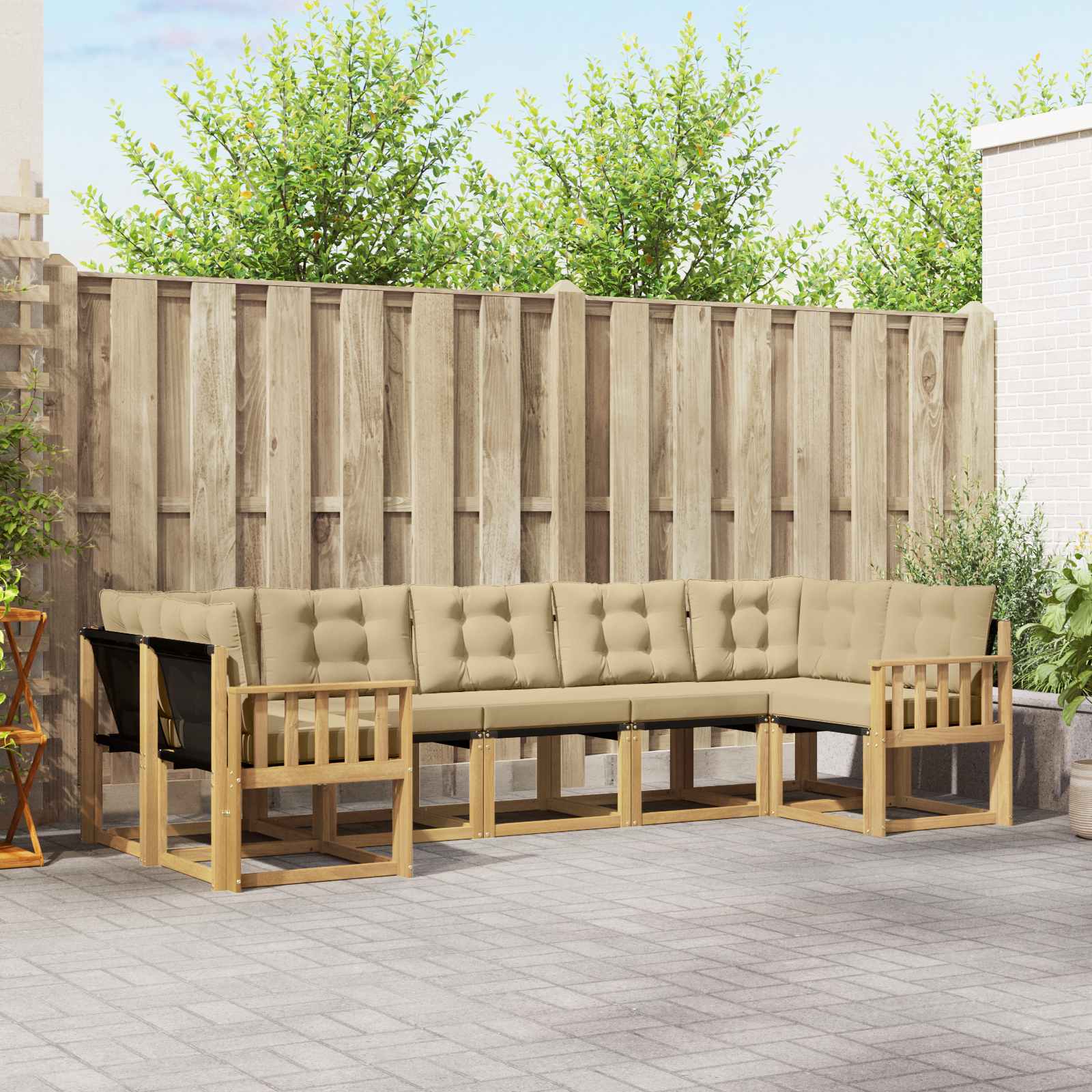 Buiten bankenset met kussen 7 pcs Wit en Beige – afbeelding 1
