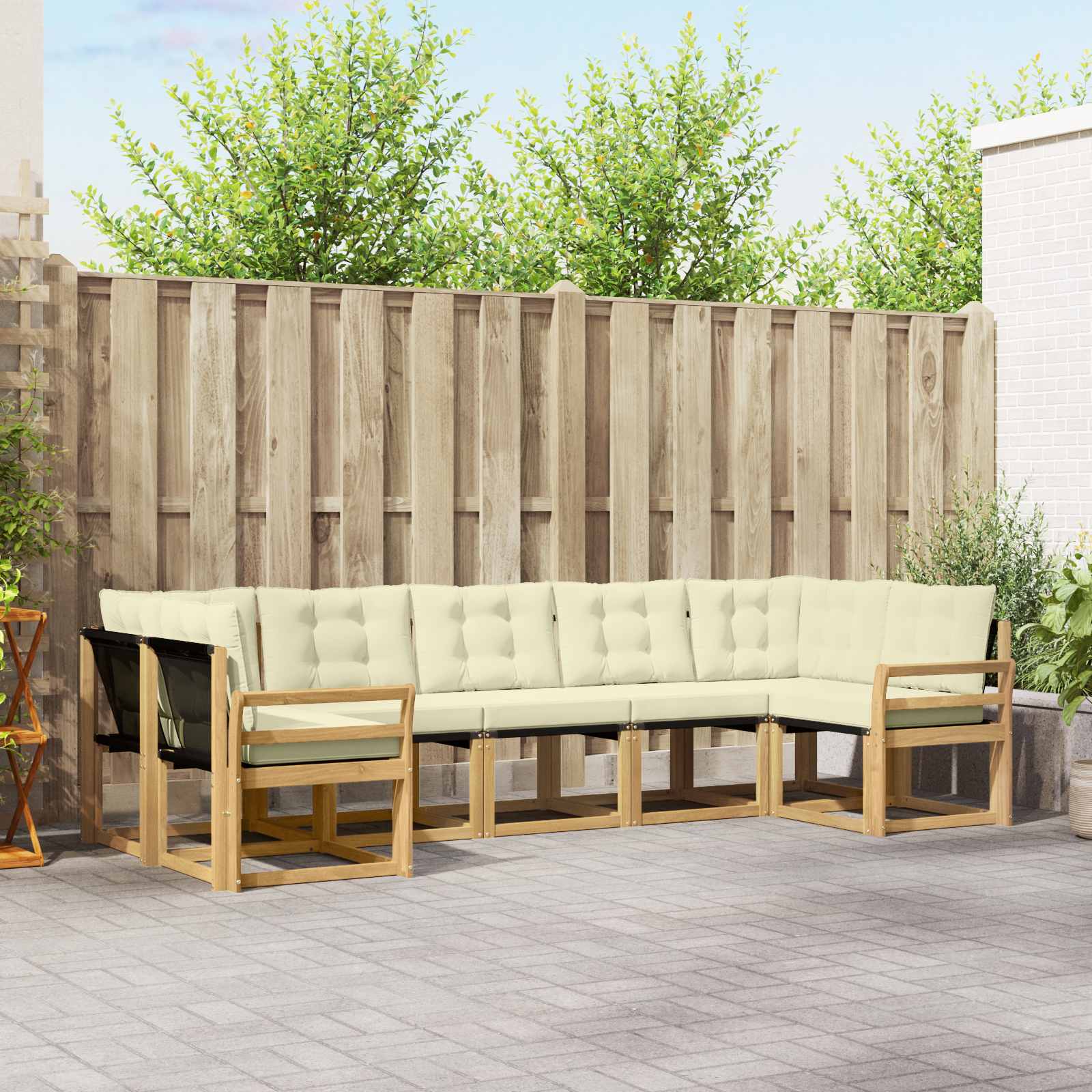 Buiten bankenset met kussen 7 pcs Wit en crèmekleurig – afbeelding 1