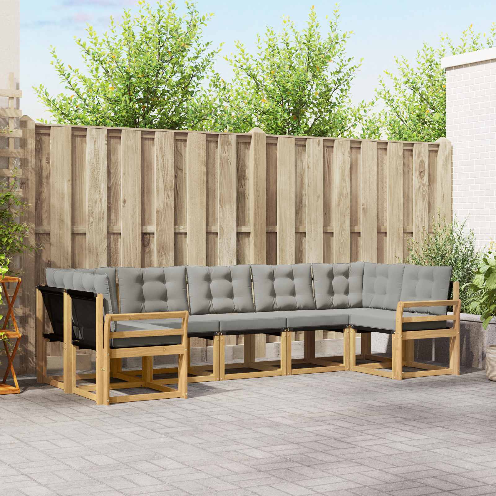 Buiten bankenset met kussen 7 pcs Wit en Lichtgrijs