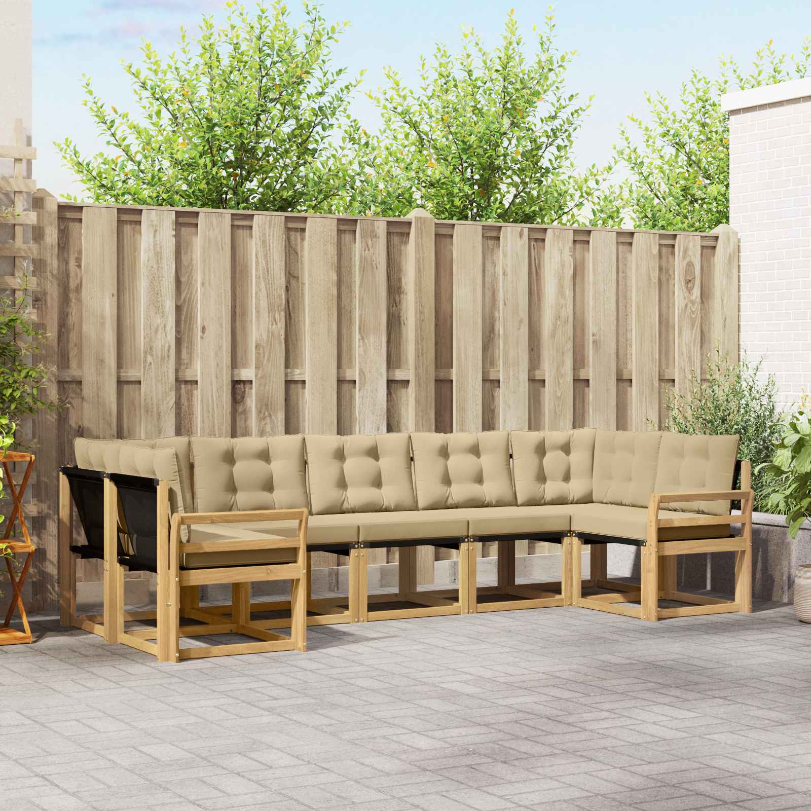 Buiten bankenset met kussen 7 pcs Wit en Beige – afbeelding 1