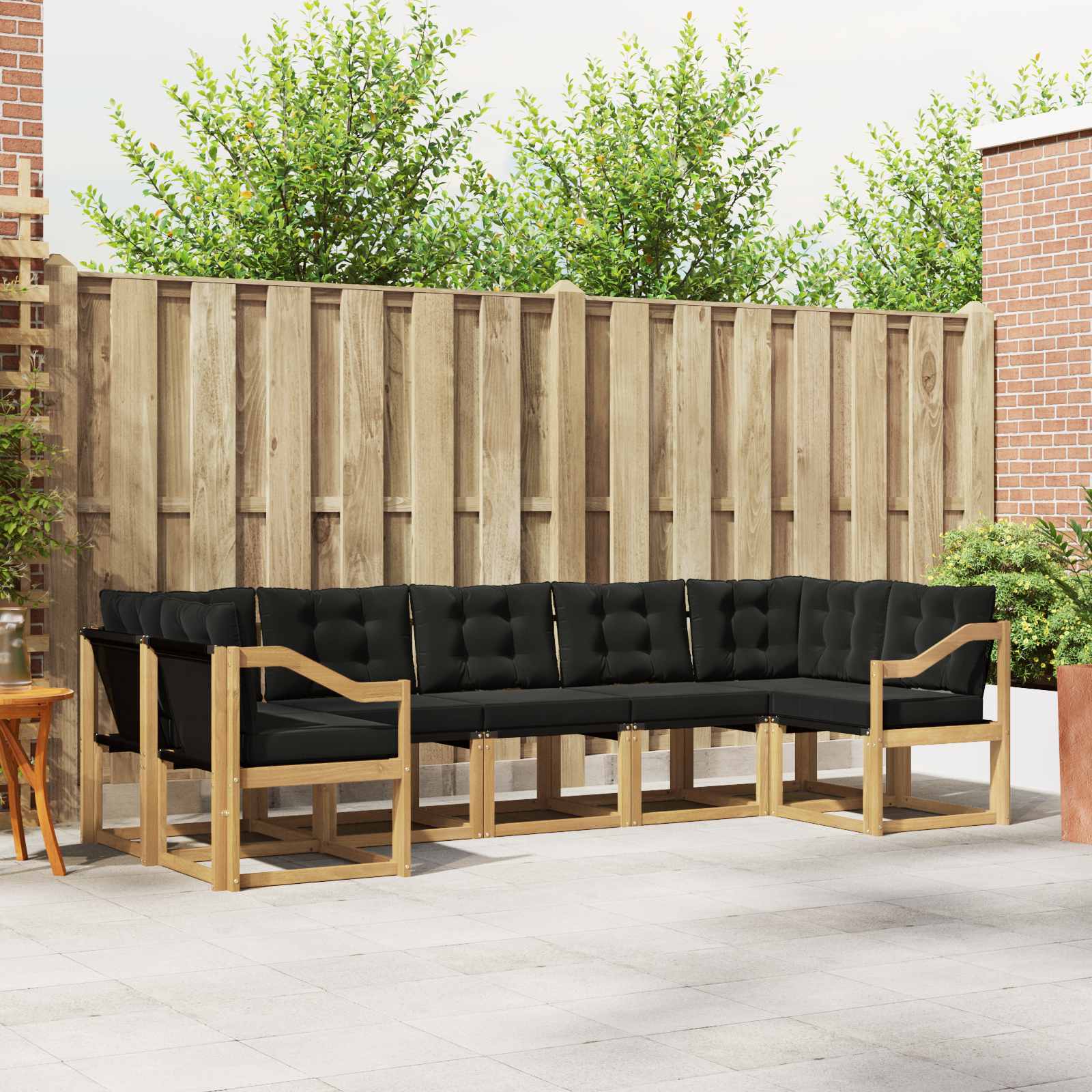 Buiten bankenset met kussen 7 pcs Wit en zwart – afbeelding 1