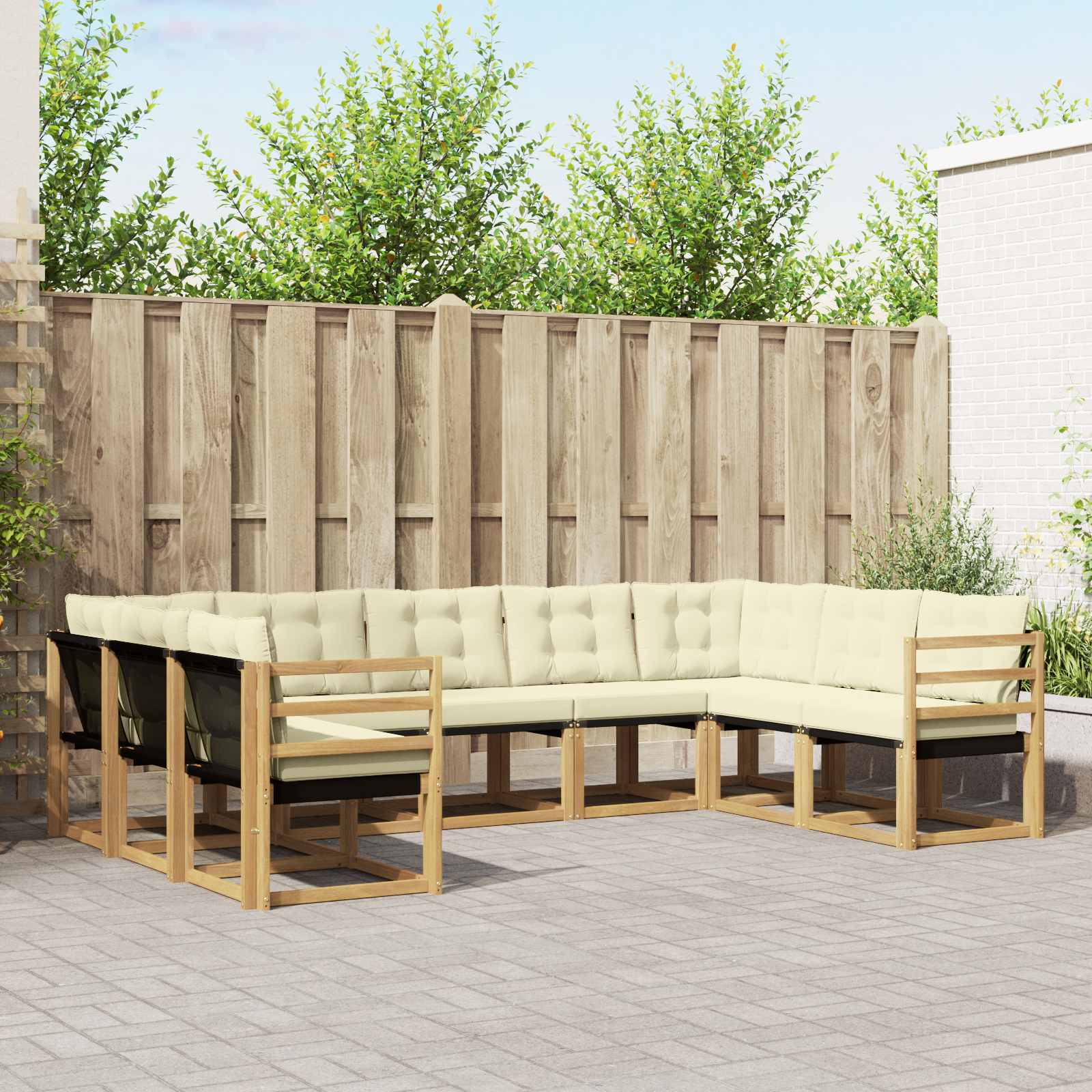 Buiten bankenset met kussen 9 pcs Wit en crèmekleurig – afbeelding 1