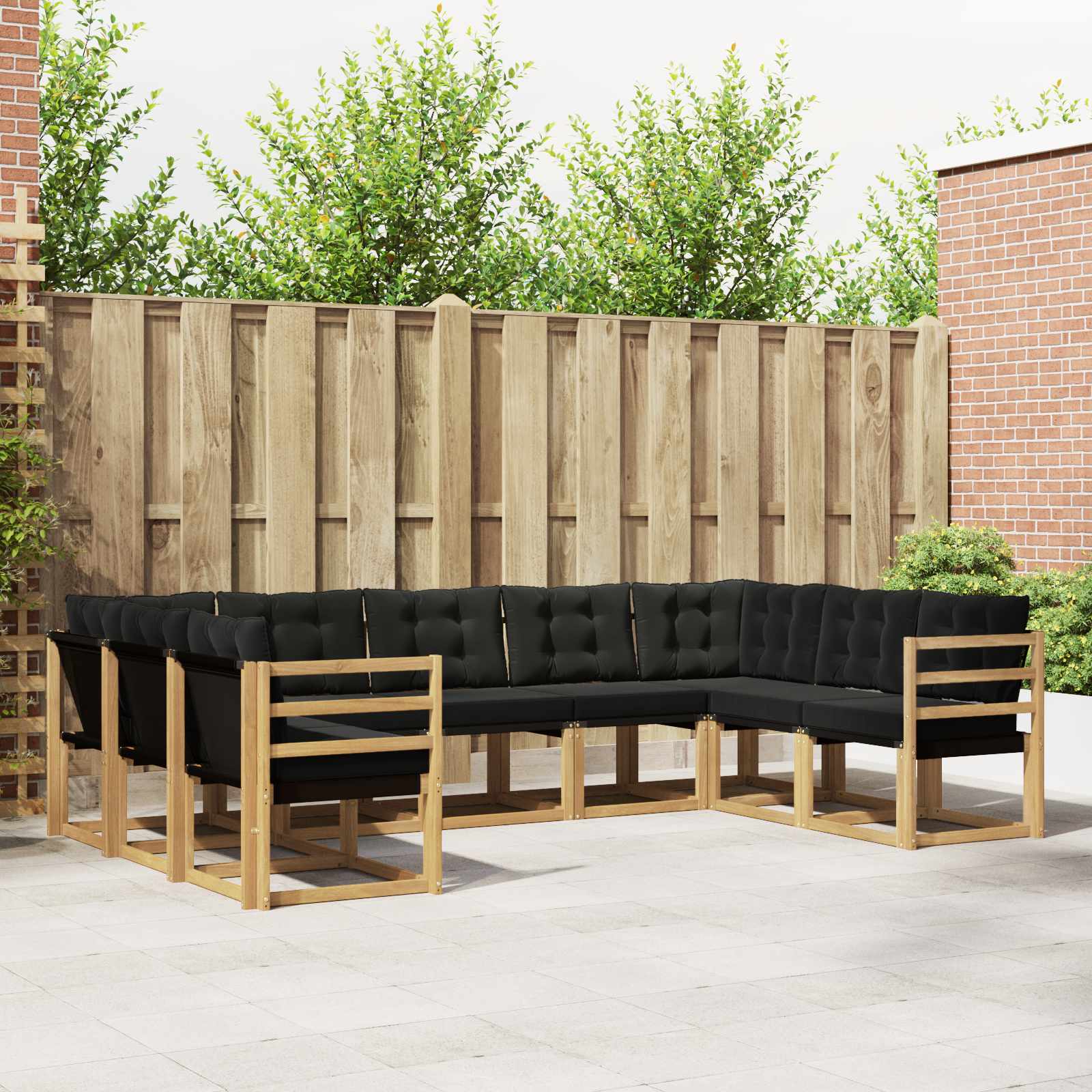 Buiten bankenset met kussen 9 pcs Wit en zwart – afbeelding 1