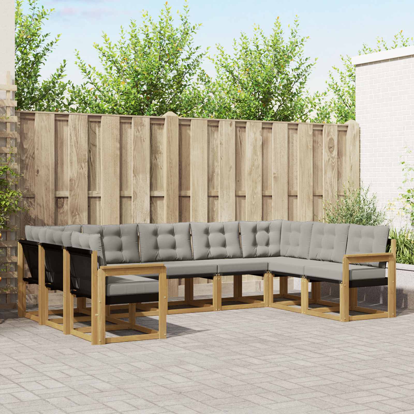 Buiten bankenset met kussen 9 pcs Wit en Lichtgrijs