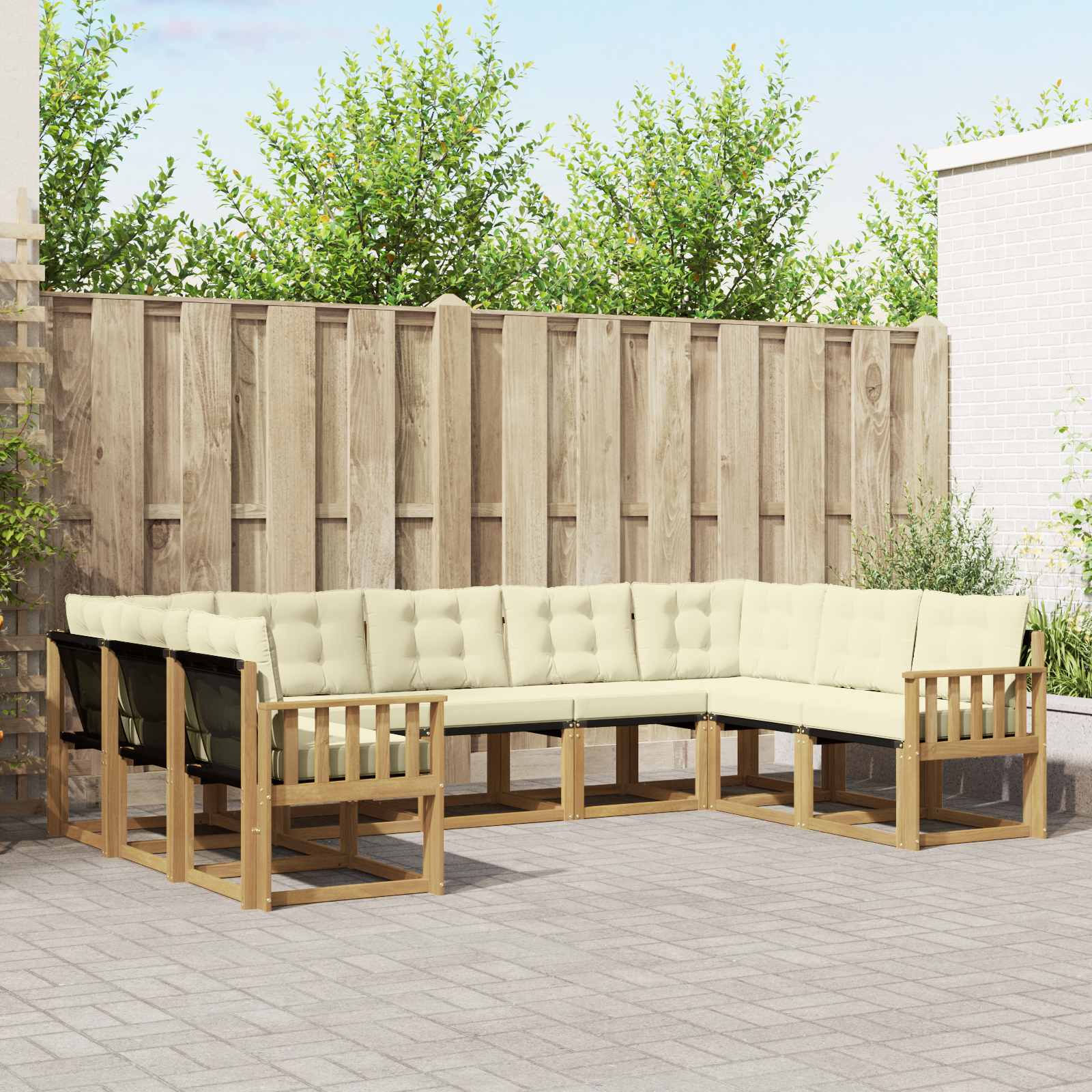 Buiten bankenset met kussen 9 pcs Wit en crèmekleurig – afbeelding 1