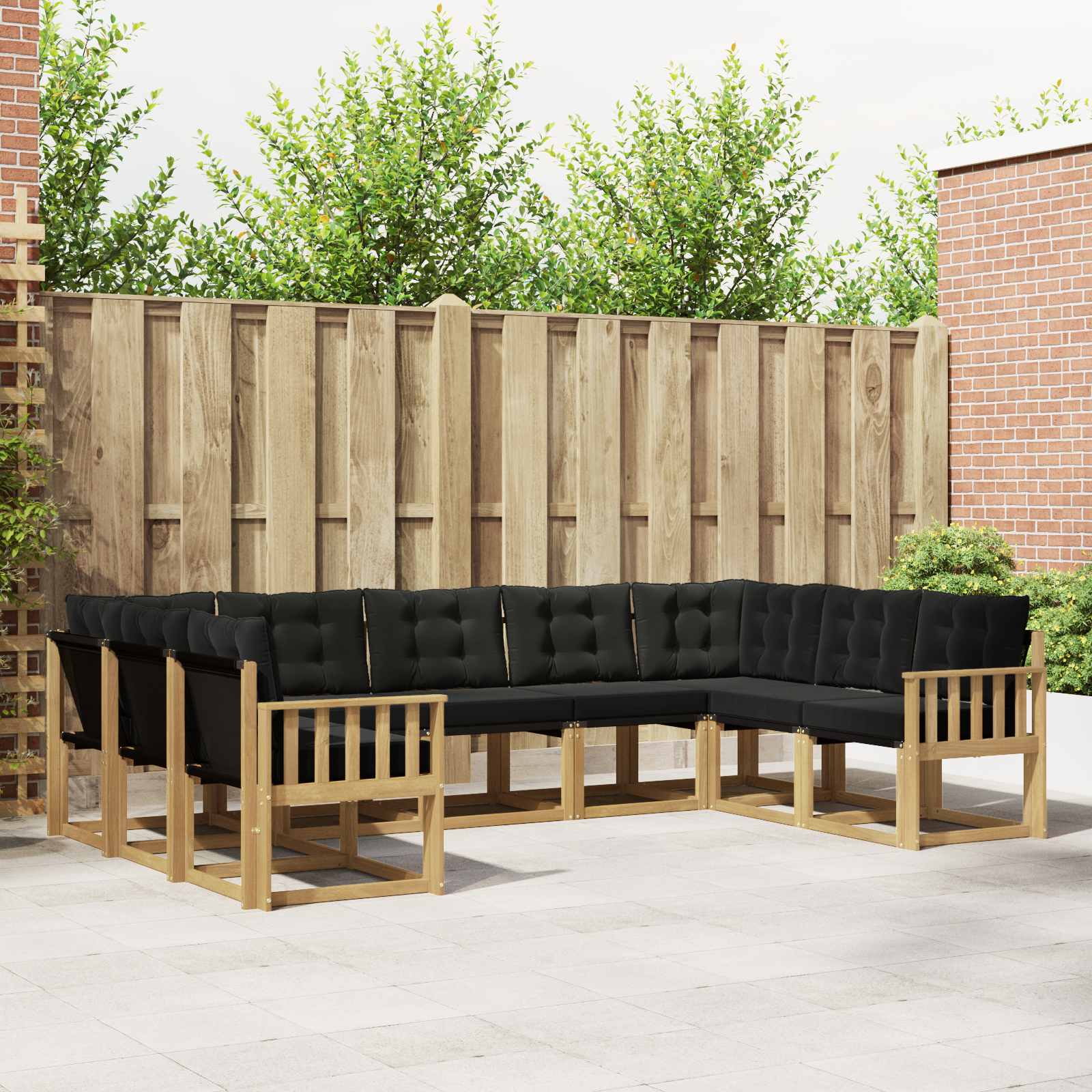 Buiten bankenset met kussen 9 pcs Wit en zwart – afbeelding 1