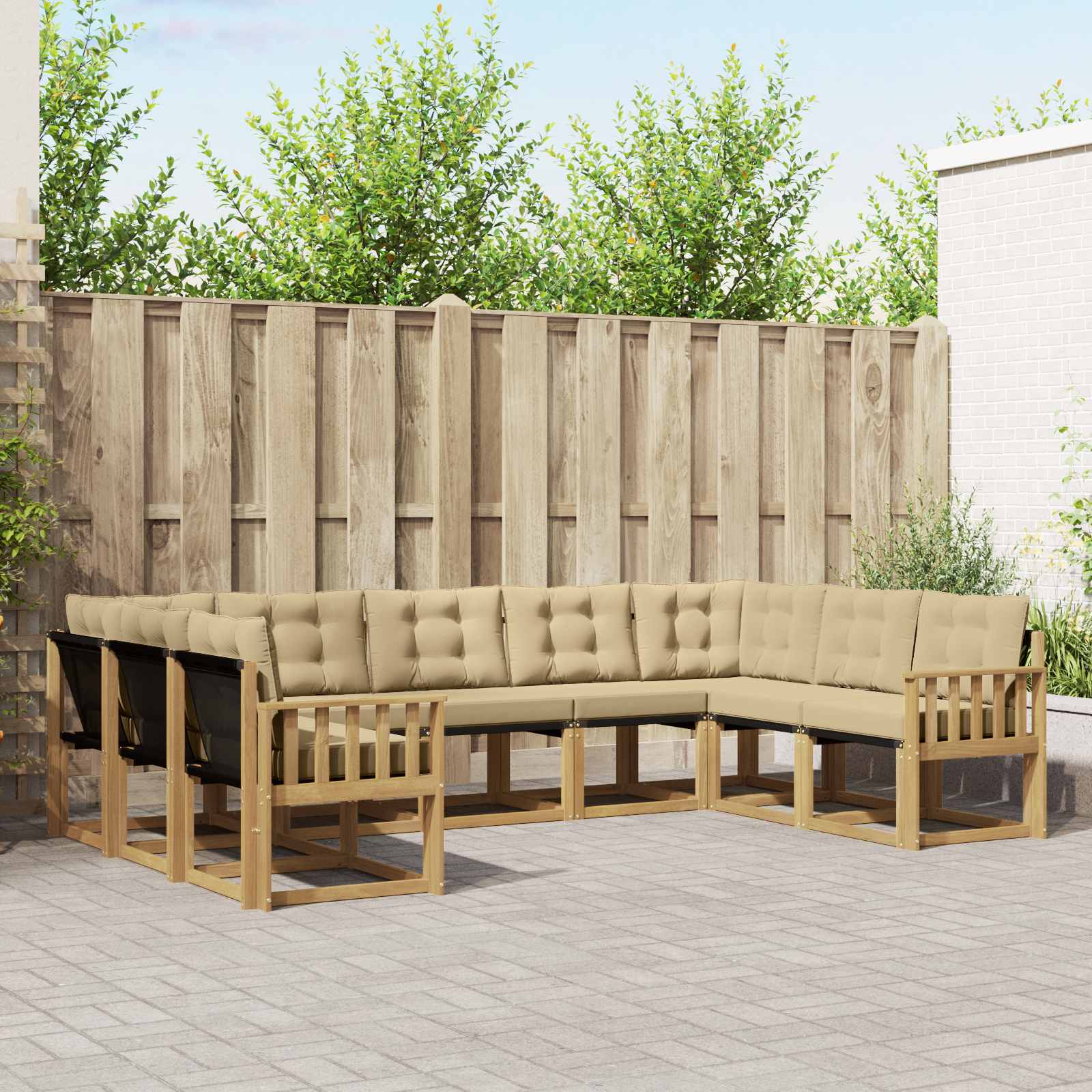Buiten bankenset met kussen 9 pcs Wit en Beige – afbeelding 1