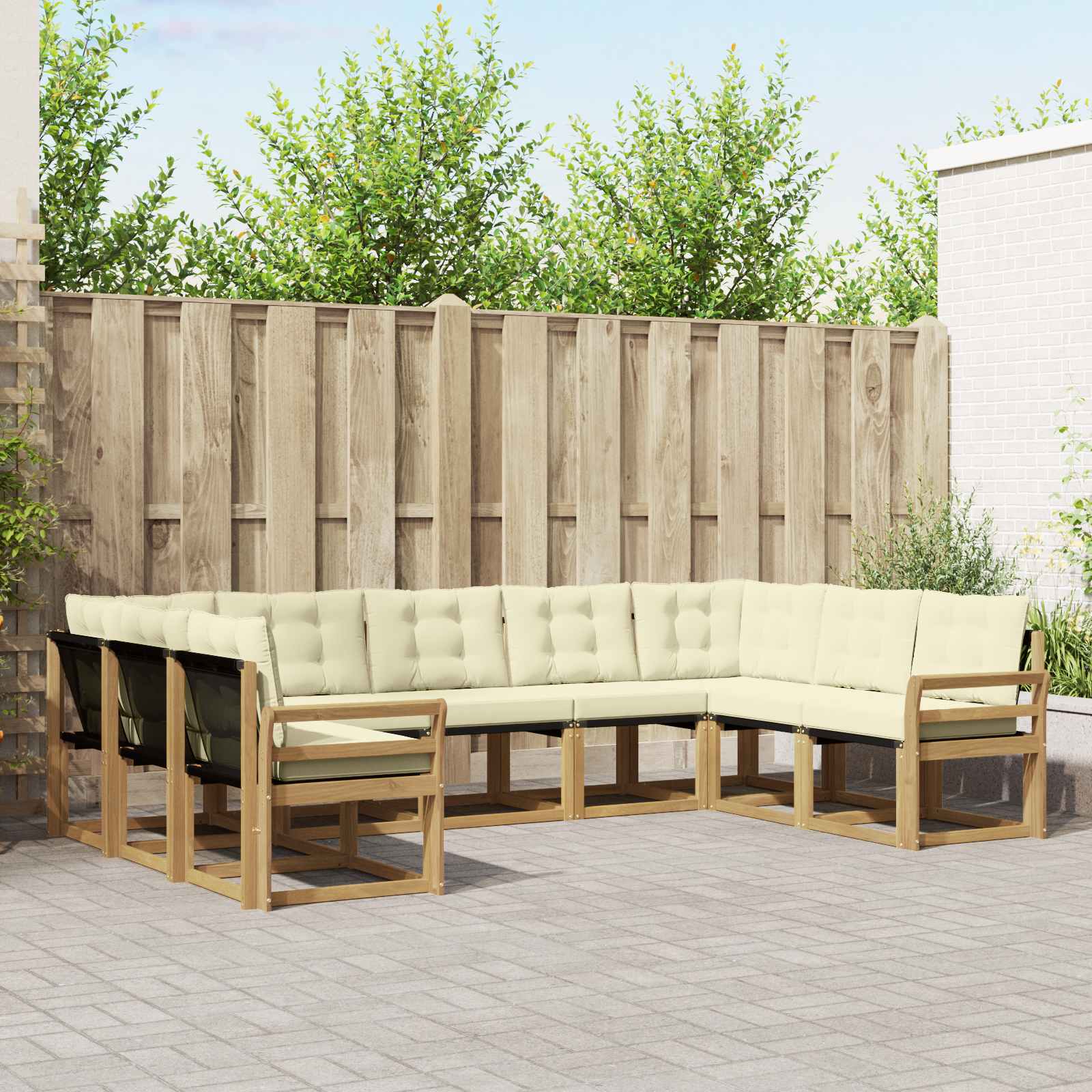 Buiten bankenset met kussen 9 pcs Wit en crèmekleurig – afbeelding 1