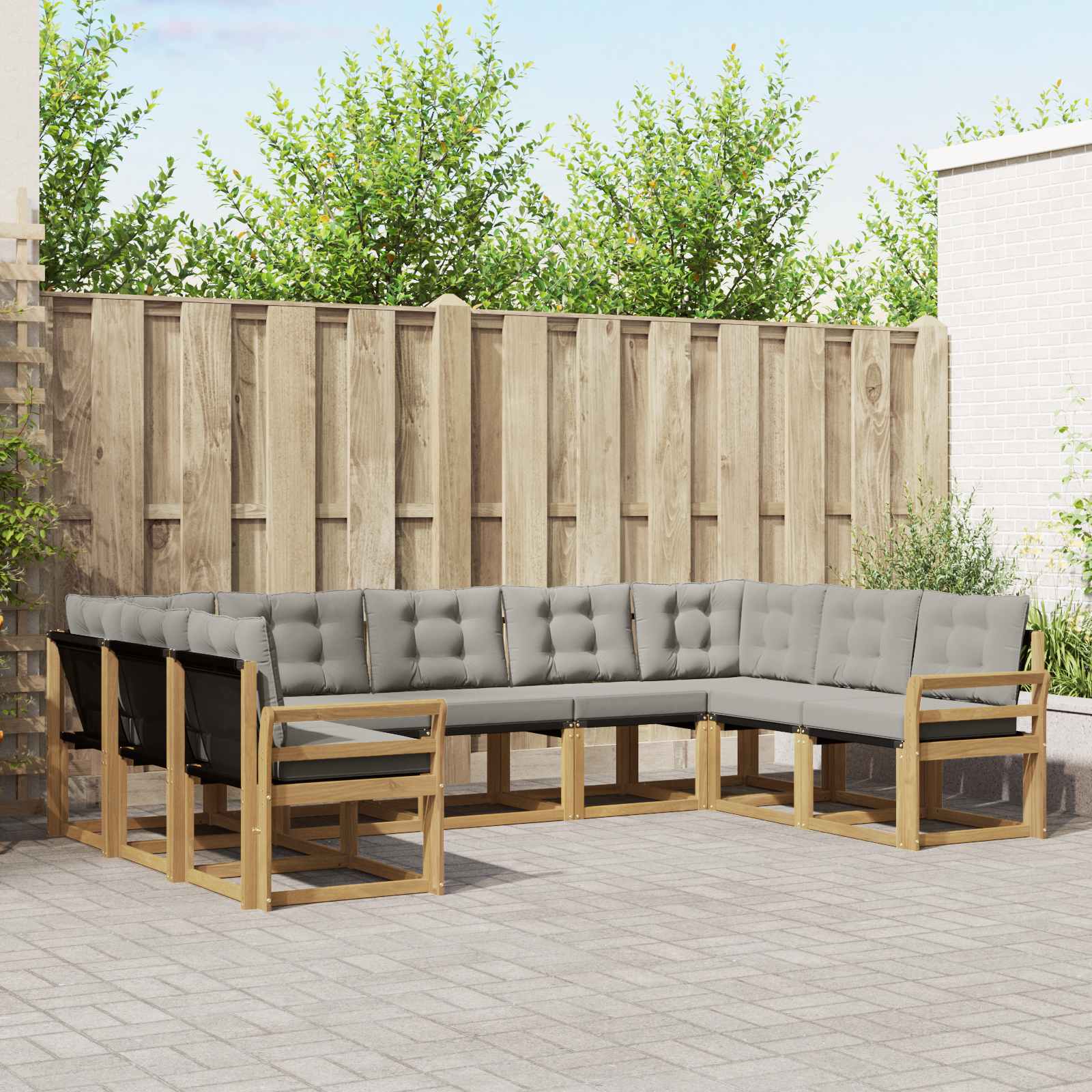 Buiten bankenset met kussen 9 pcs Wit en Lichtgrijs