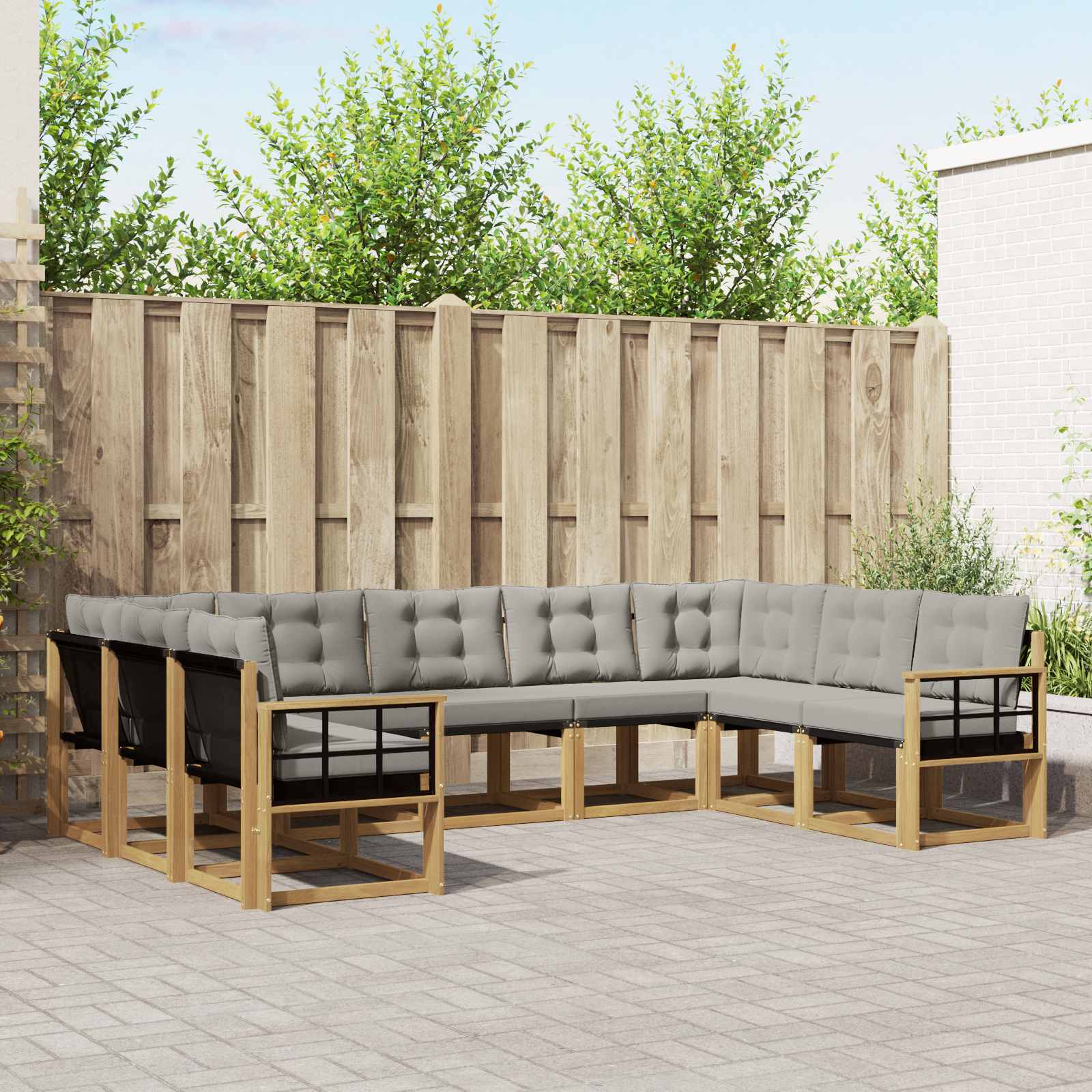 Buiten bankenset met kussen 9 pcs Wit en Lichtgrijs – afbeelding 1