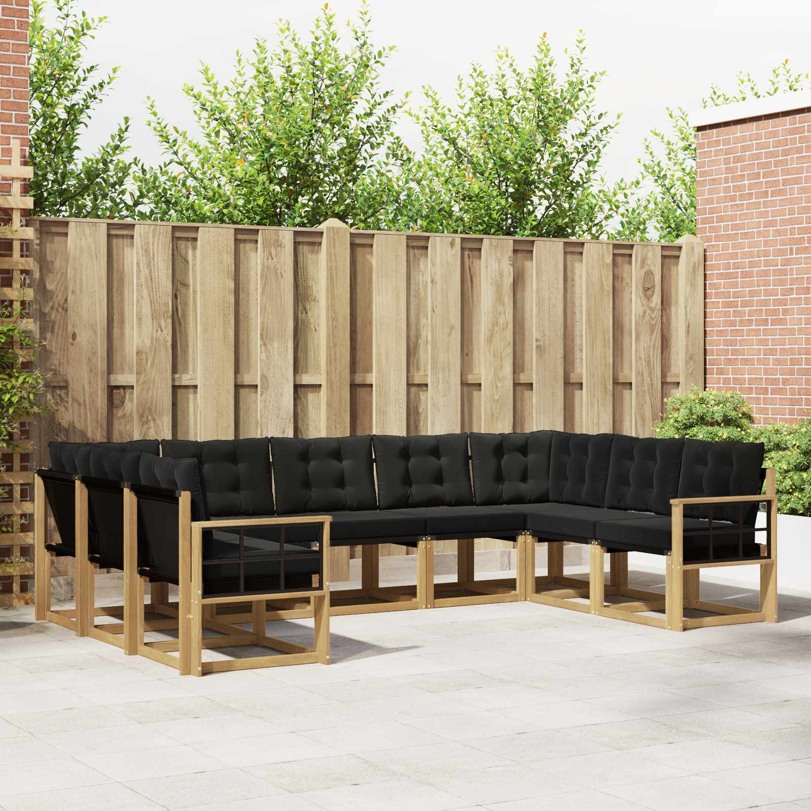 Buiten bankenset met kussen 9 pcs Wit en zwart – afbeelding 1