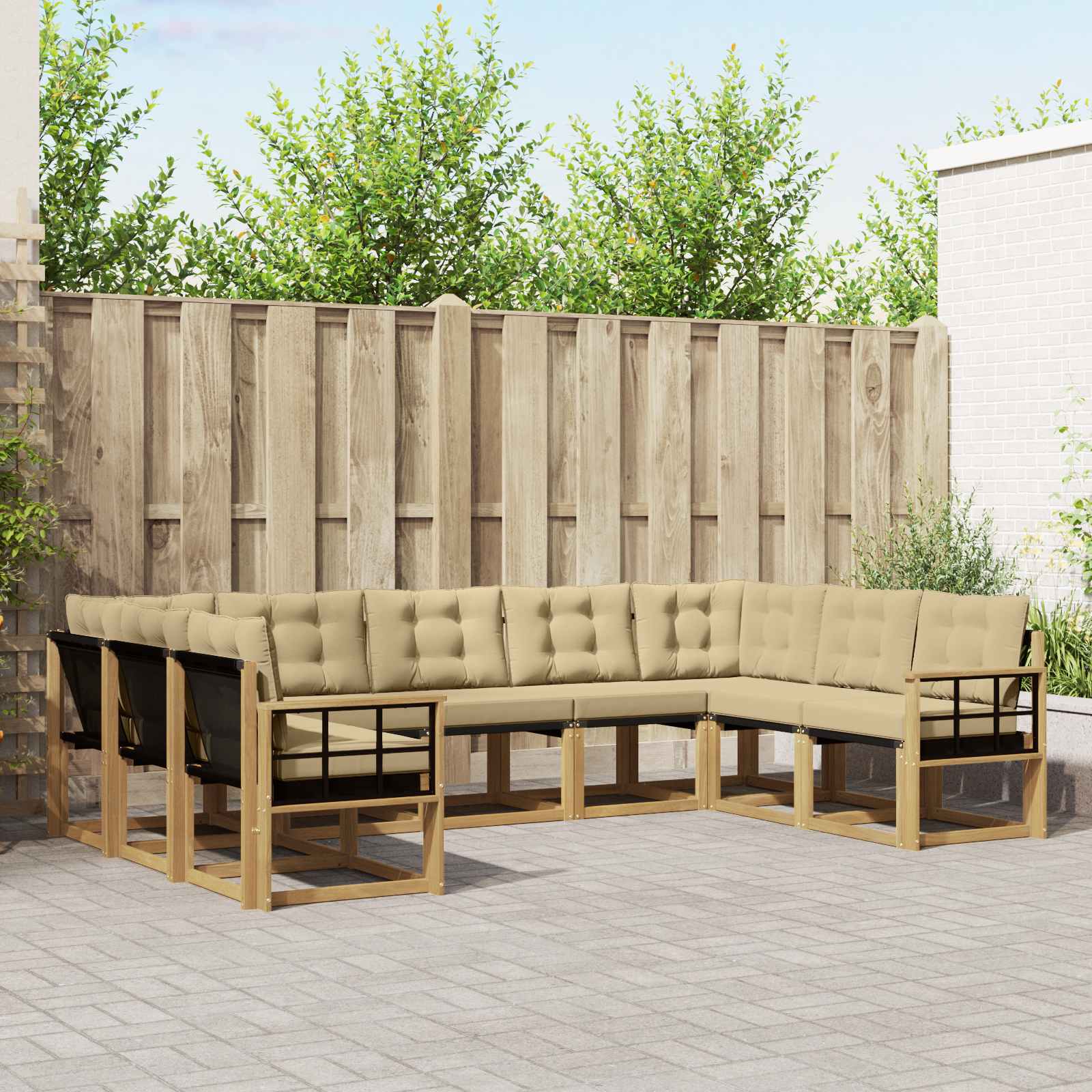 Buiten bankenset met kussen 9 pcs Wit en Beige