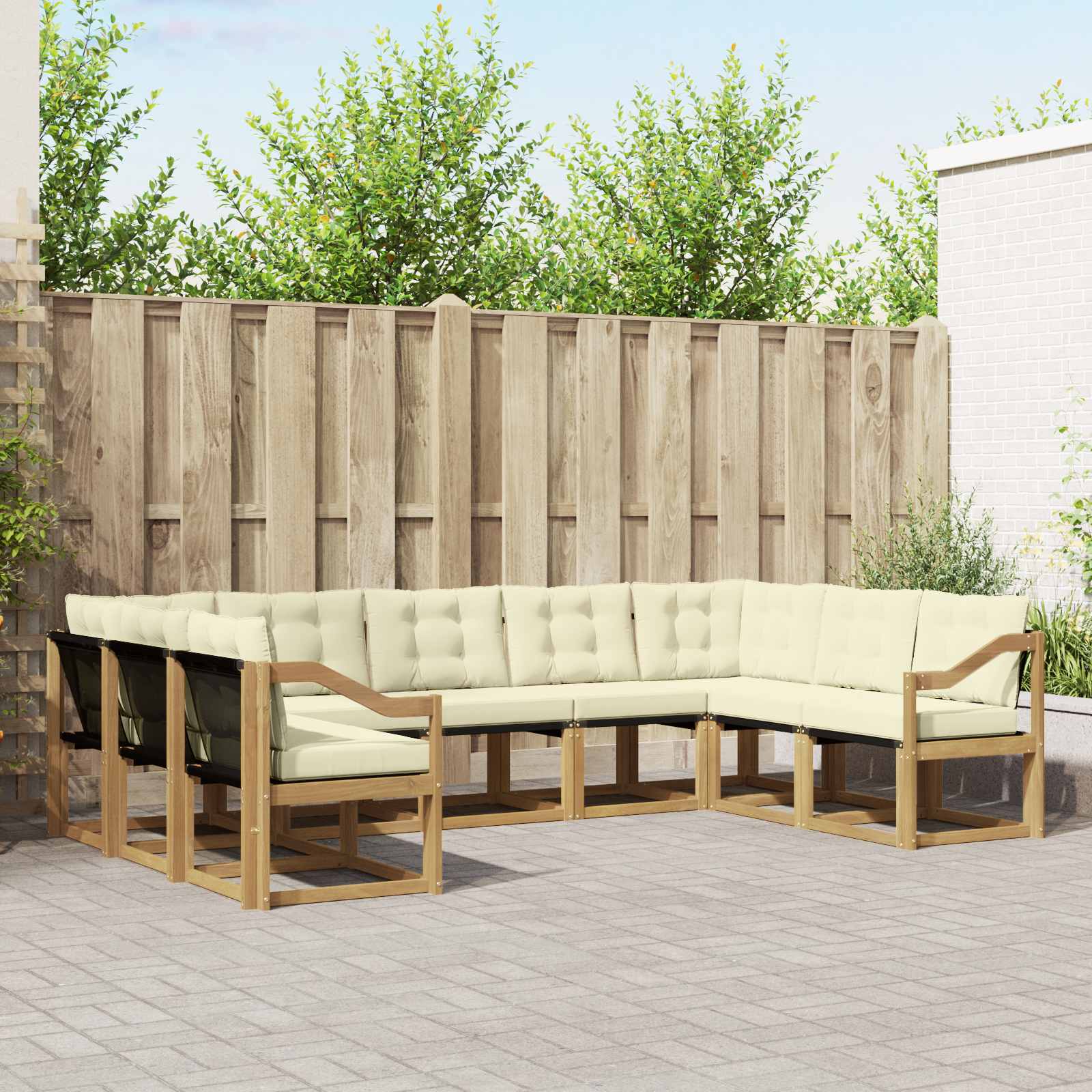 Buiten bankenset met kussen 9 pcs Wit en crèmekleurig