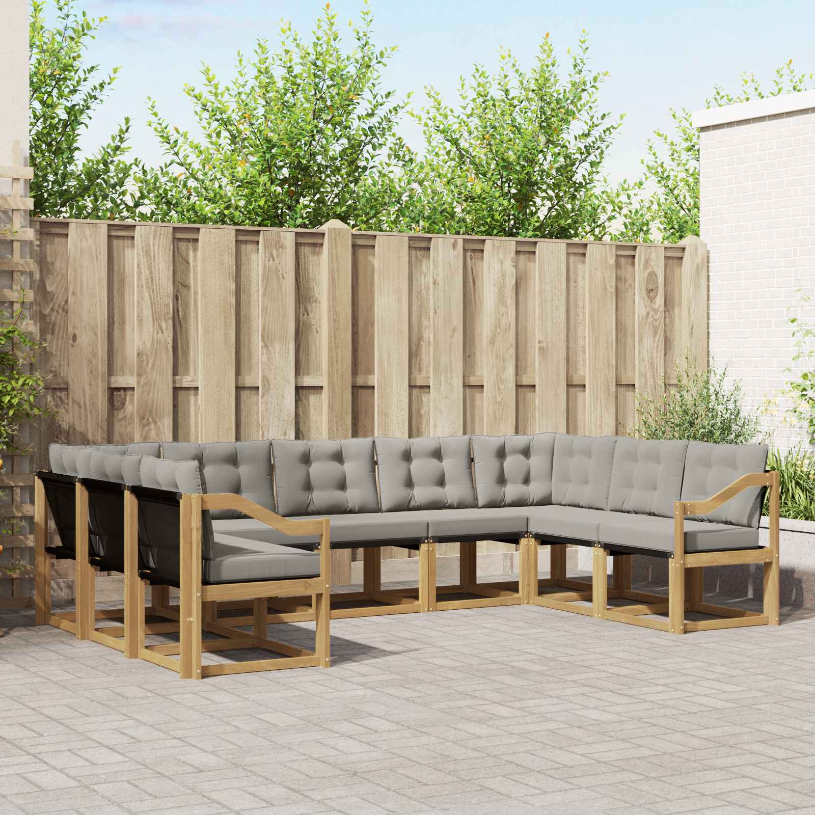 Buiten bankenset met kussen 9 pcs Wit en Lichtgrijs