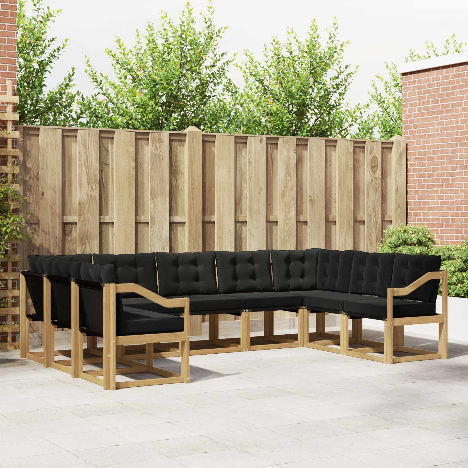 Buiten bankenset met kussen 9 pcs Wit en zwart