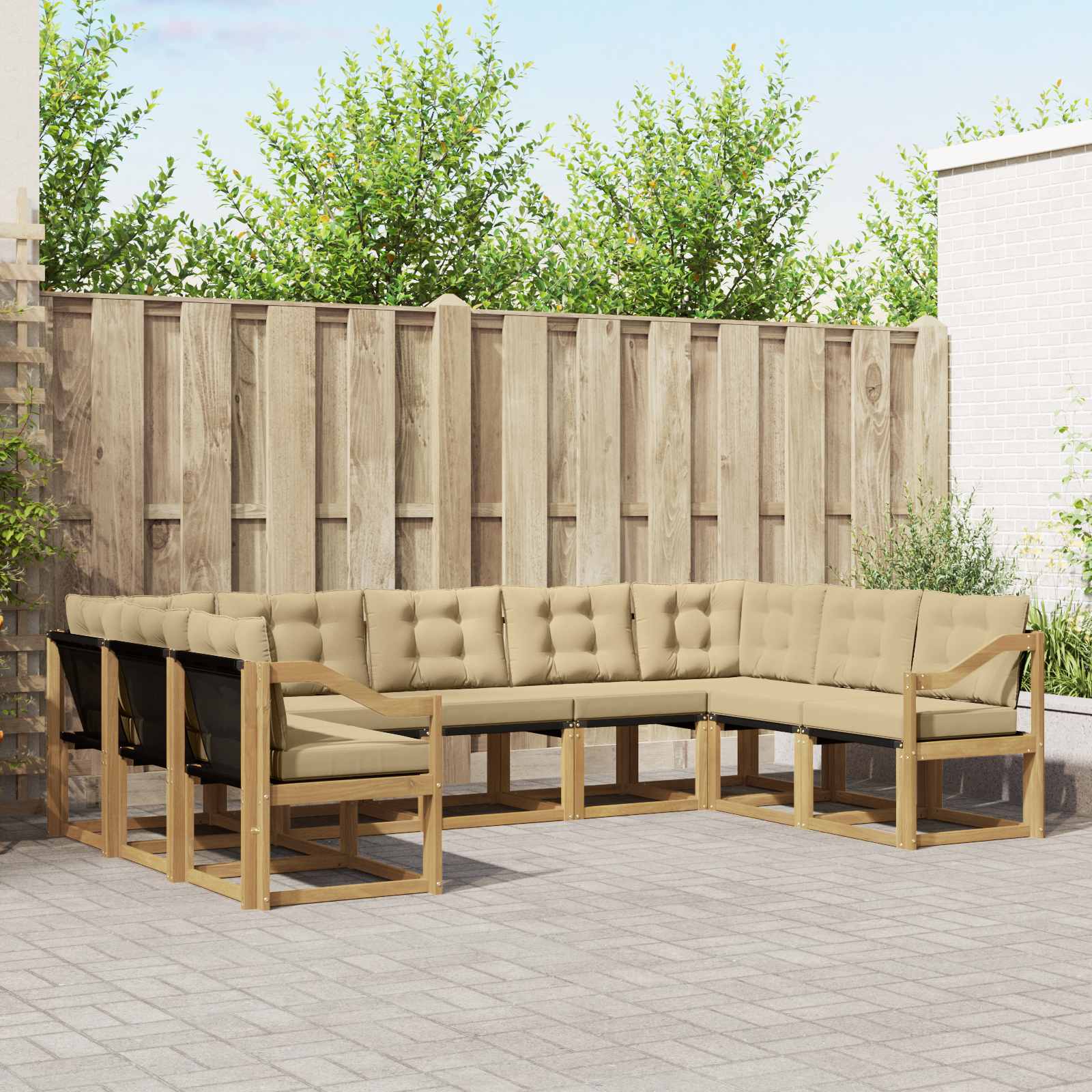 Buiten bankenset met kussen 9 pcs Wit en Beige – afbeelding 1