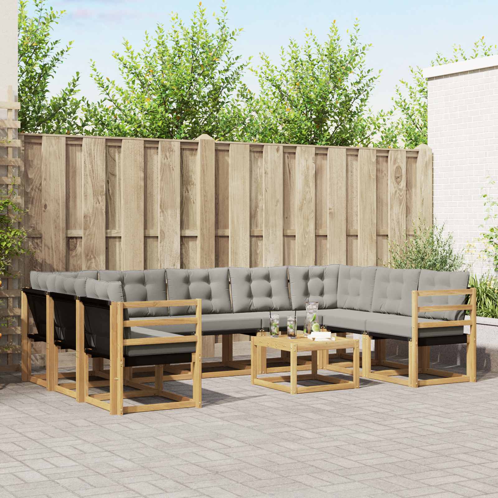 Buiten bankenset met kussen 10 pcs Wit en Lichtgrijs – afbeelding 1