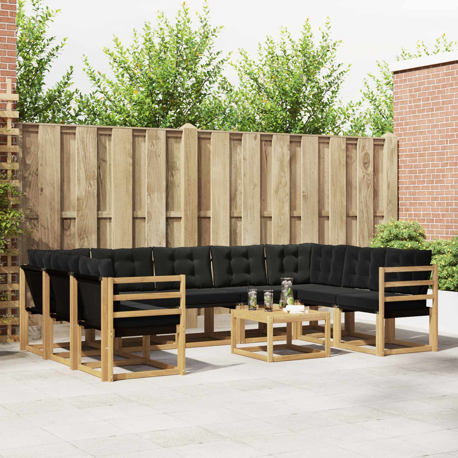 Buiten bankenset met kussen 10 pcs Wit en zwart – afbeelding 1