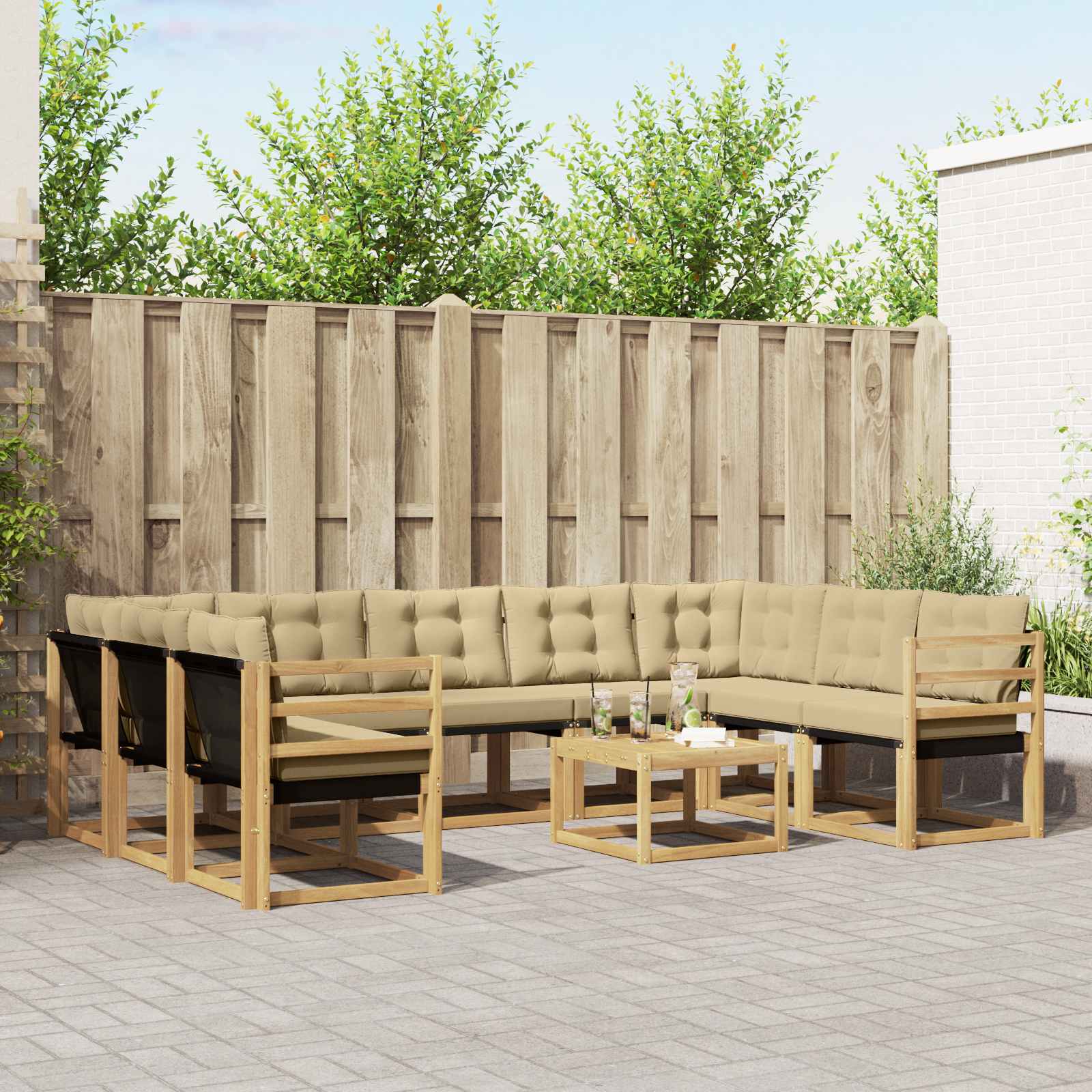 Buiten bankenset met kussen 10 pcs Wit en Beige