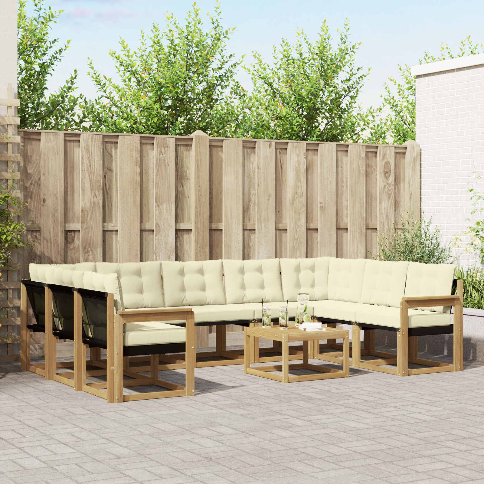 Buiten bankenset met kussen 10 pcs Wit en crèmekleurig – afbeelding 1