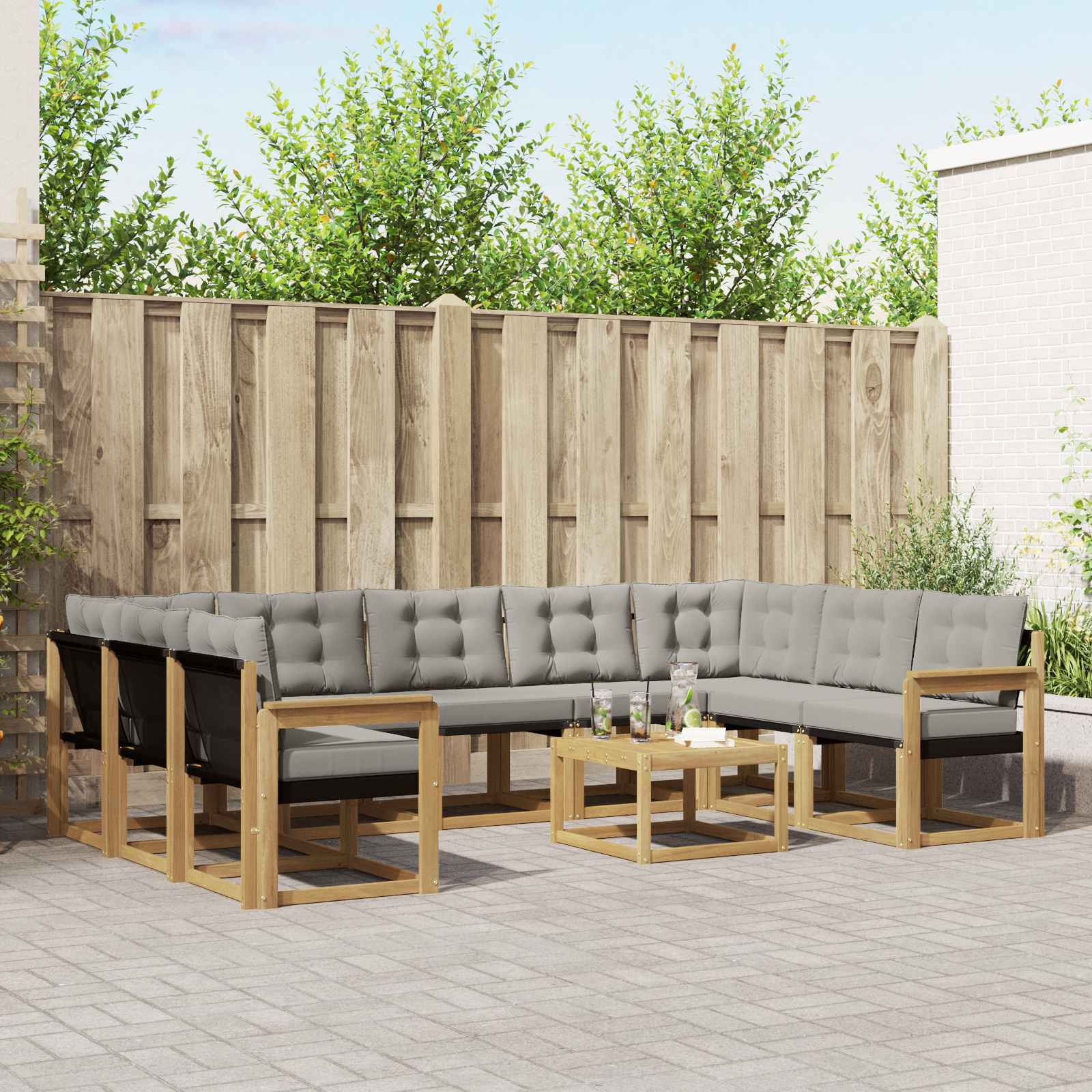 Buiten bankenset met kussen 10 pcs Wit en Lichtgrijs
