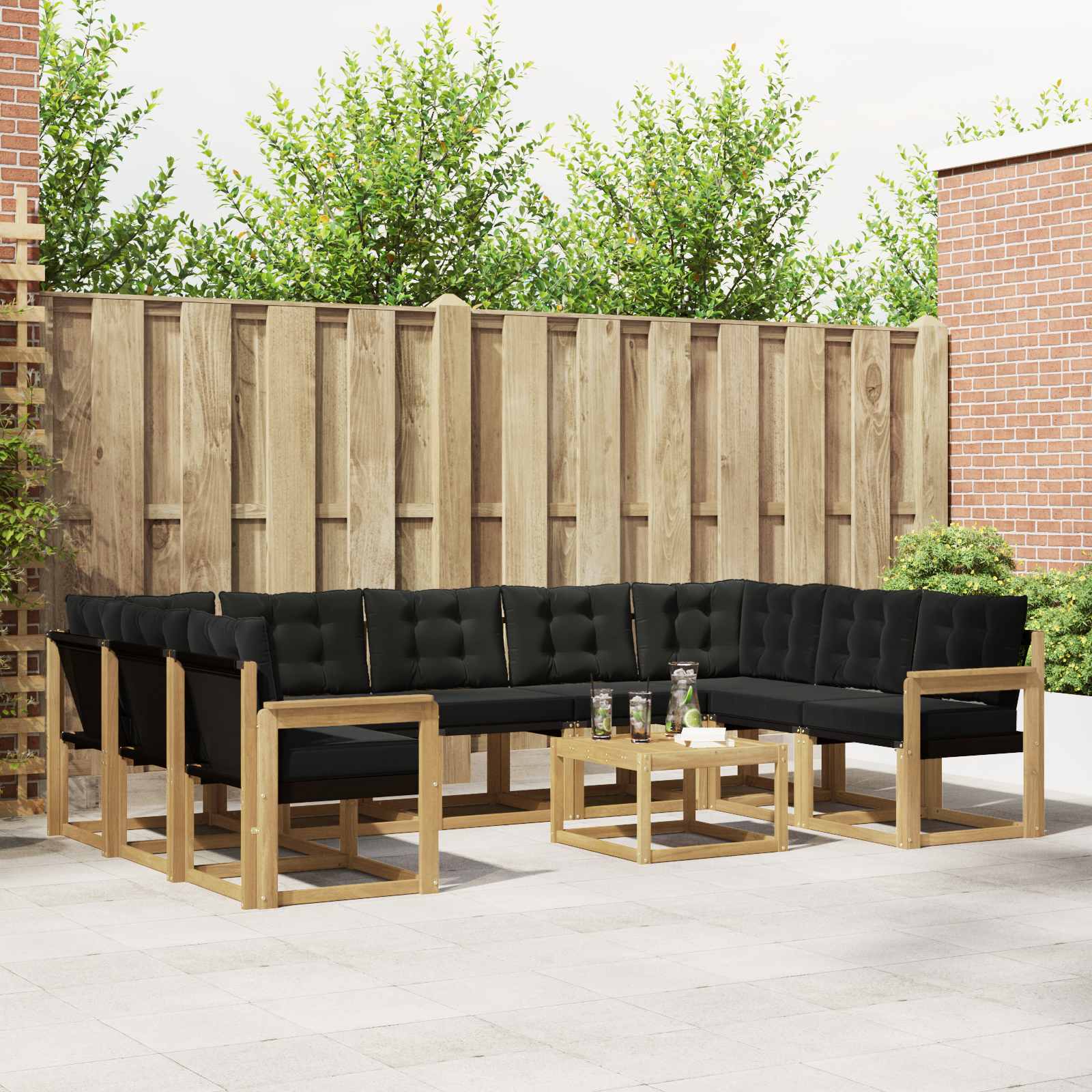 Buiten bankenset met kussen 10 pcs Wit en zwart – afbeelding 1
