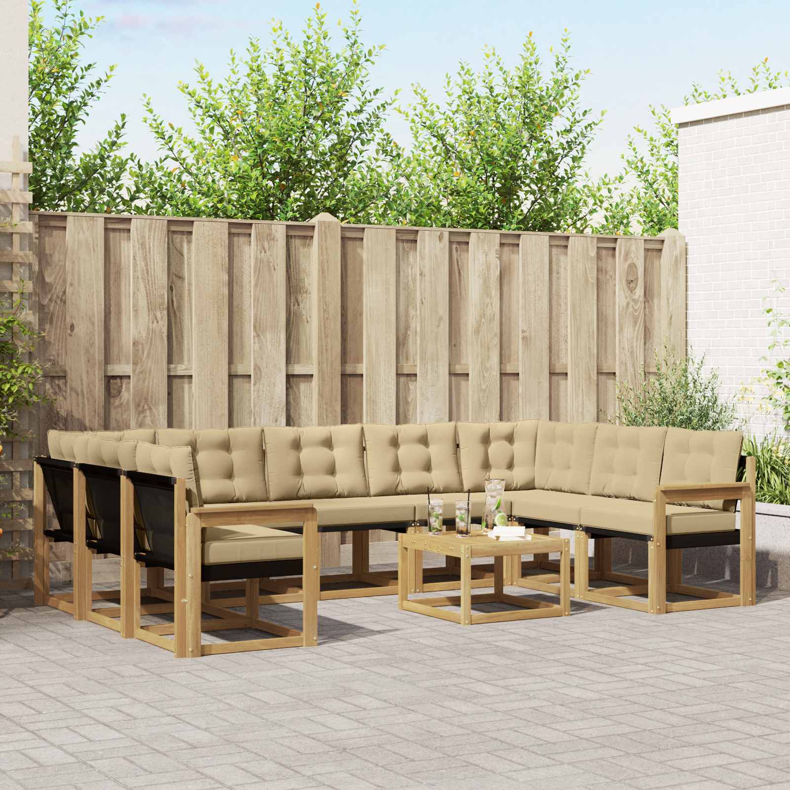 Buiten bankenset met kussen 10 pcs Wit en Beige – afbeelding 1