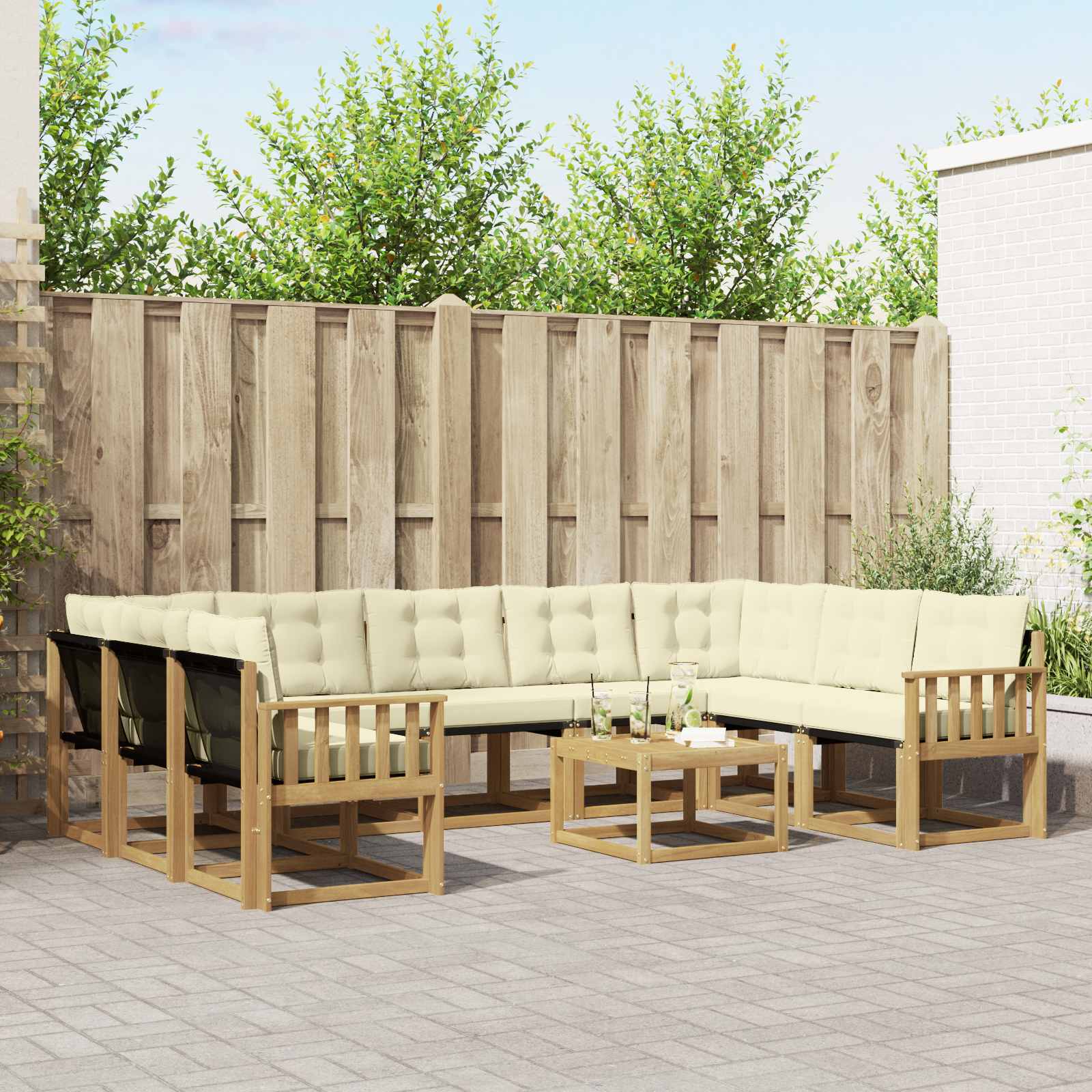 Buiten bankenset met kussen 10 pcs Wit en crèmekleurig – afbeelding 1