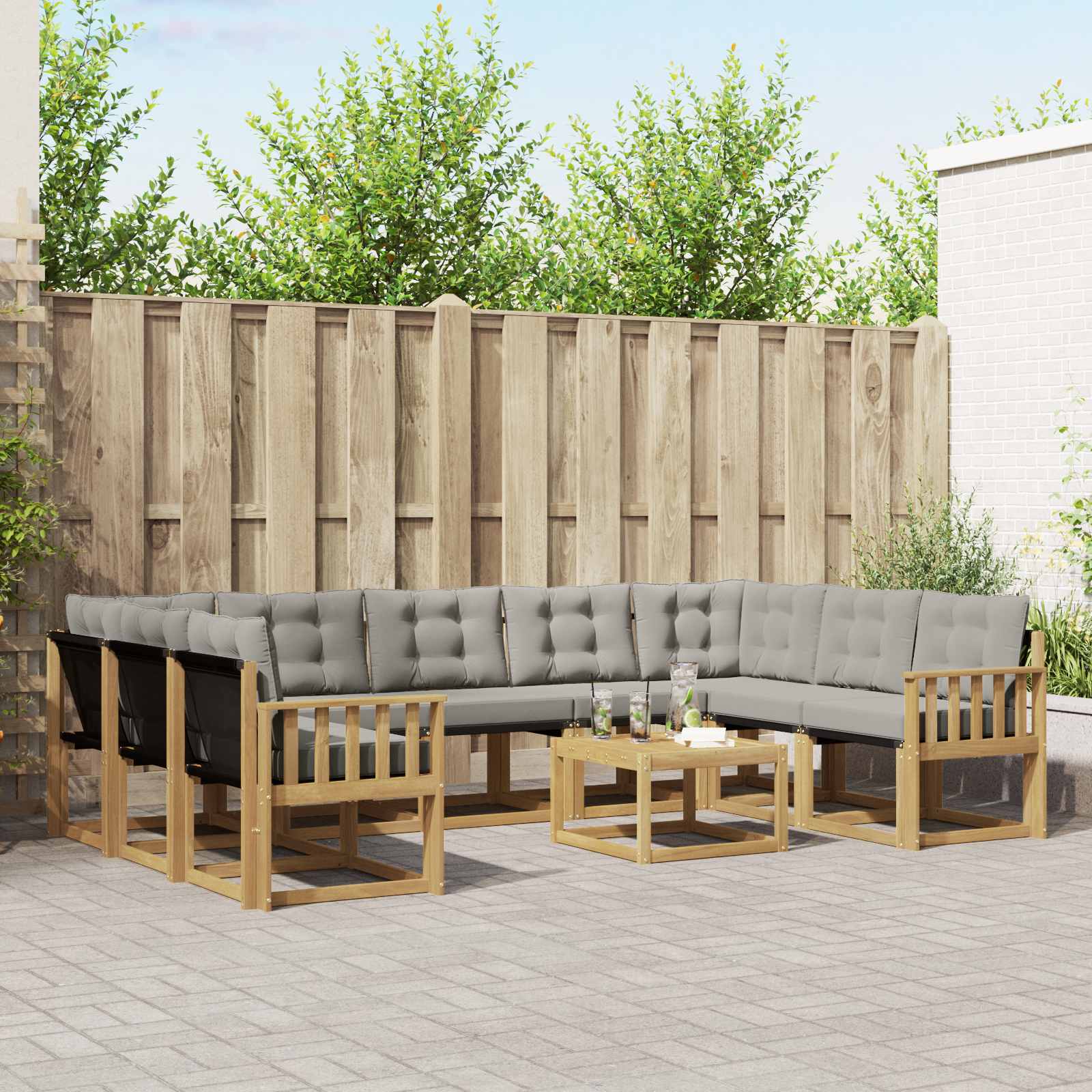Buiten bankenset met kussen 10 pcs Wit en Lichtgrijs