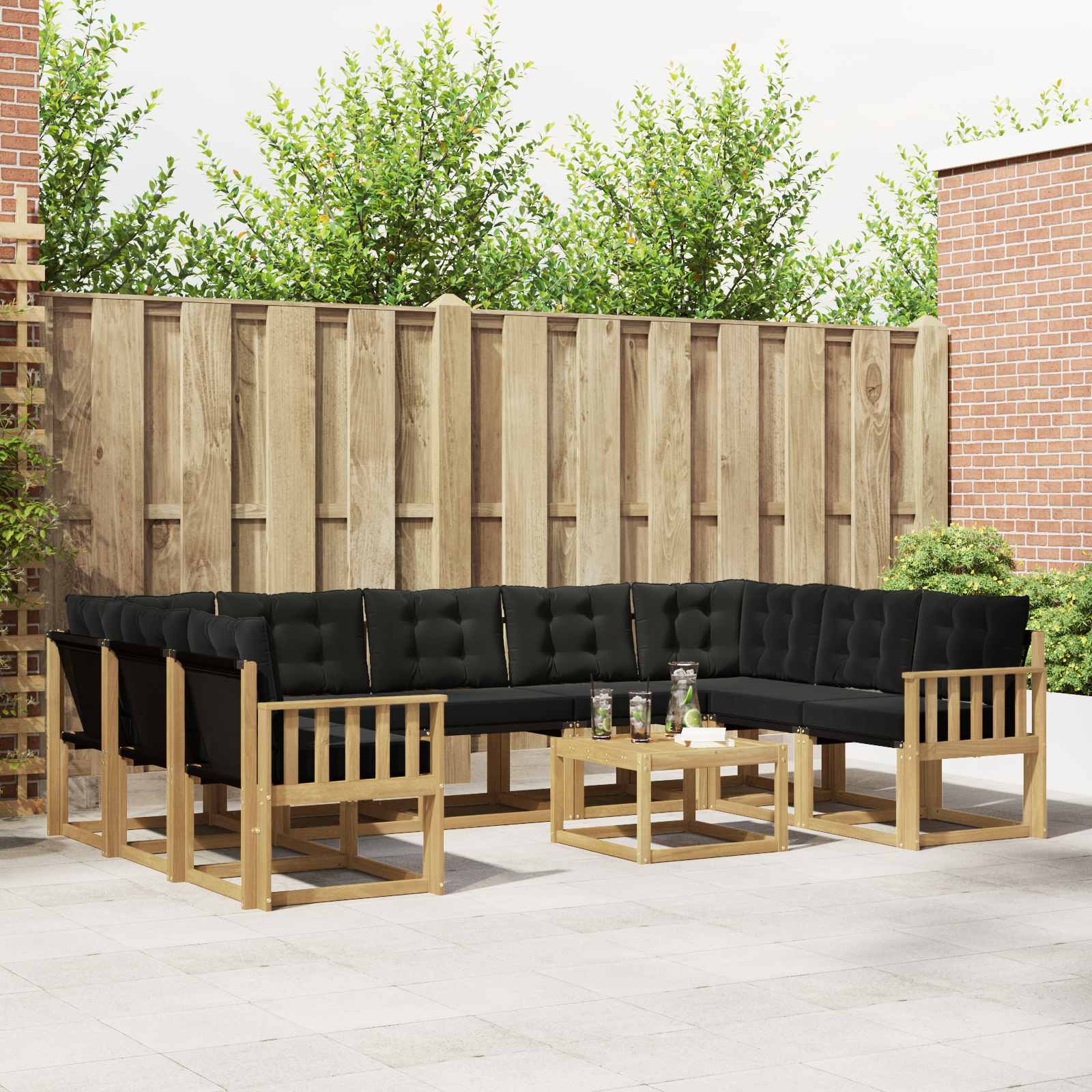 Buiten bankenset met kussen 10 pcs Wit en zwart – afbeelding 1