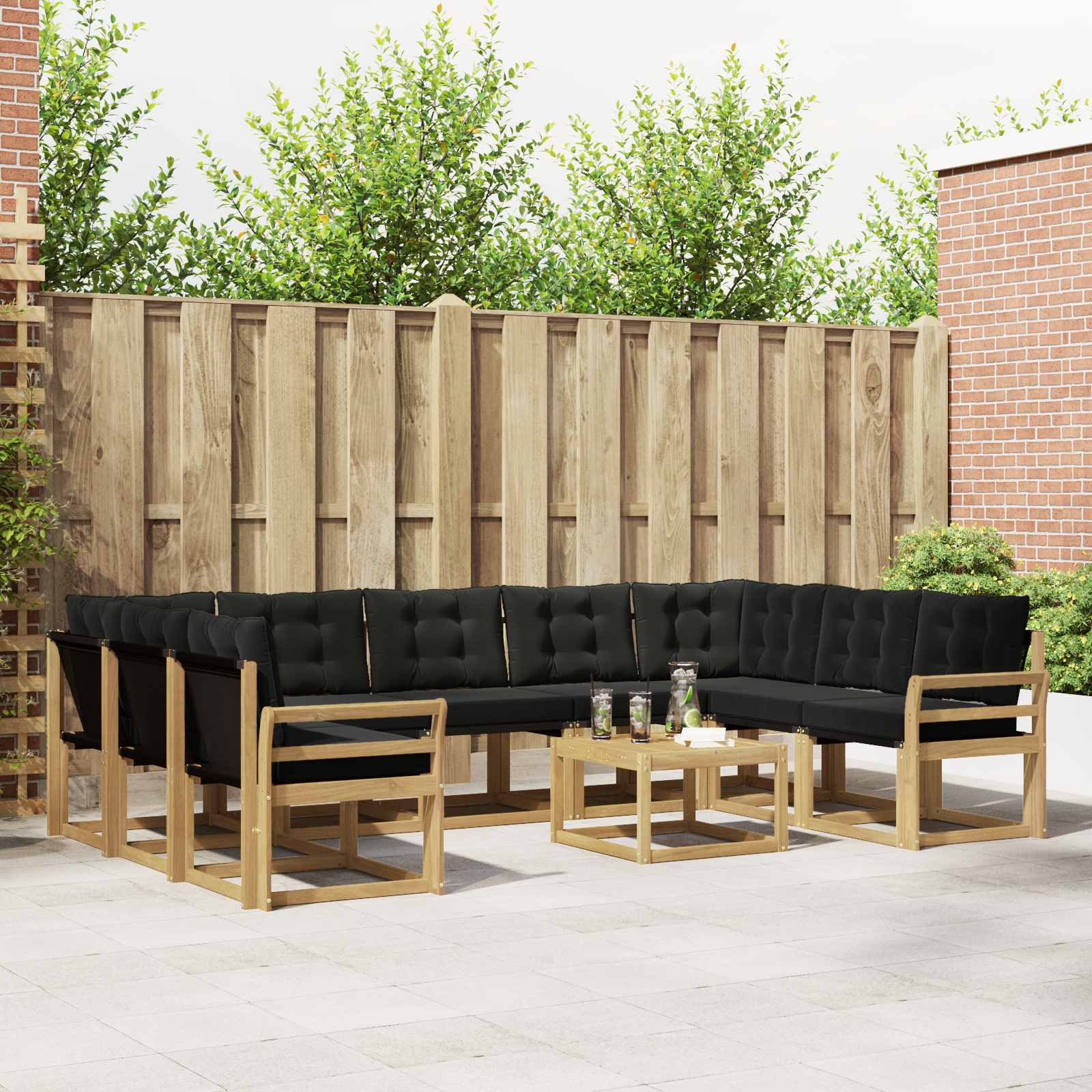 Buiten bankenset met kussen 10 pcs Wit en zwart – afbeelding 1